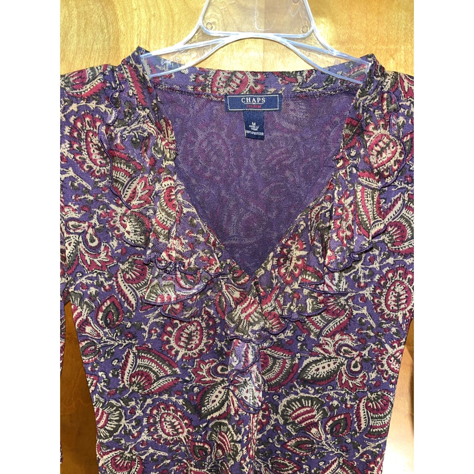 Chaps Chaps Blouse V-Neck Womens Medium Purple Multicolor Paisley Stretch Shirt Size M / US 6-8 / IT 42-44 - 2 Thumbnail
