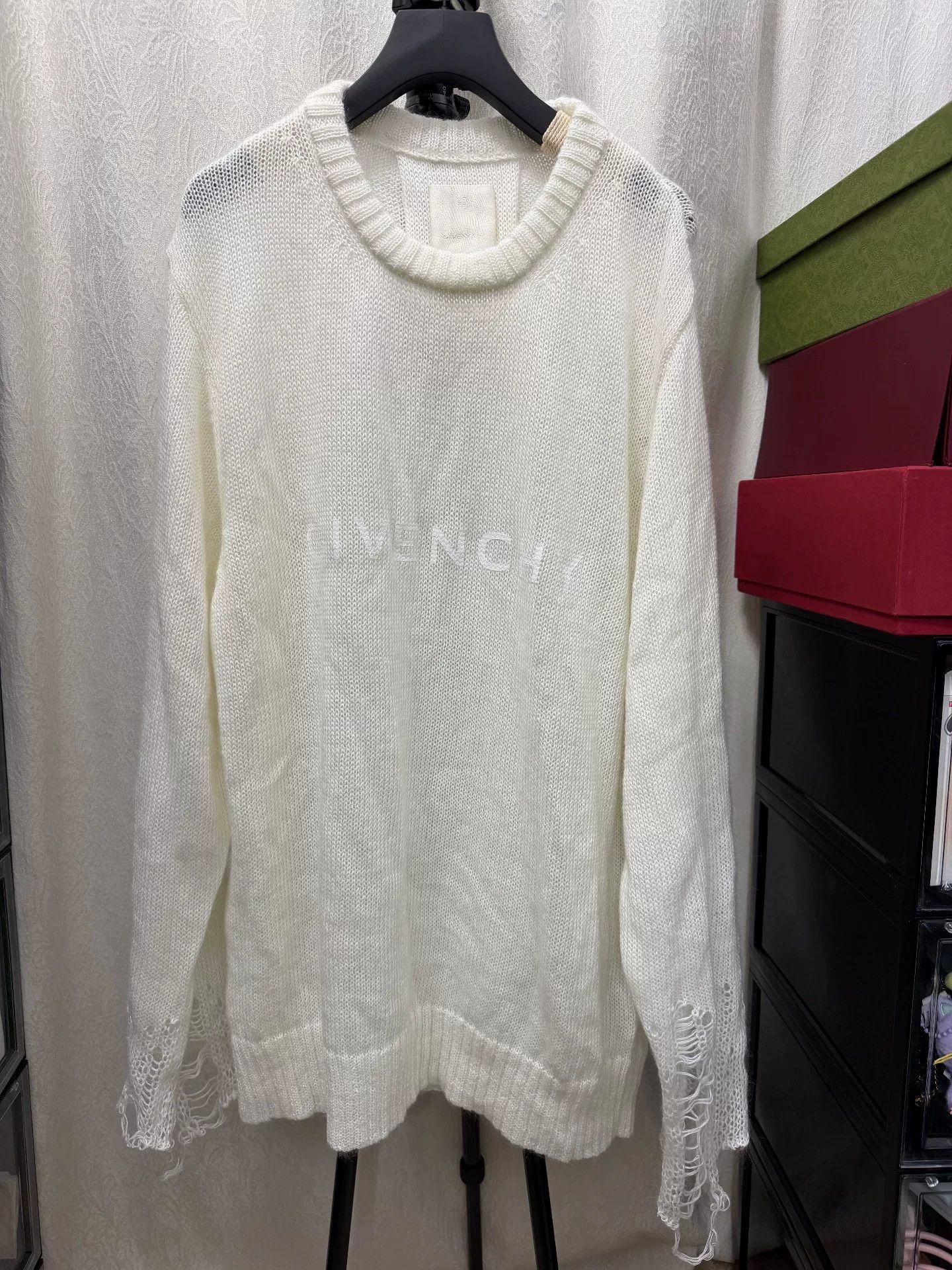 Givenchy Givenchy White Hole Knit Sweater Size US XL / EU 56 / 4 - 1 Thumbnail