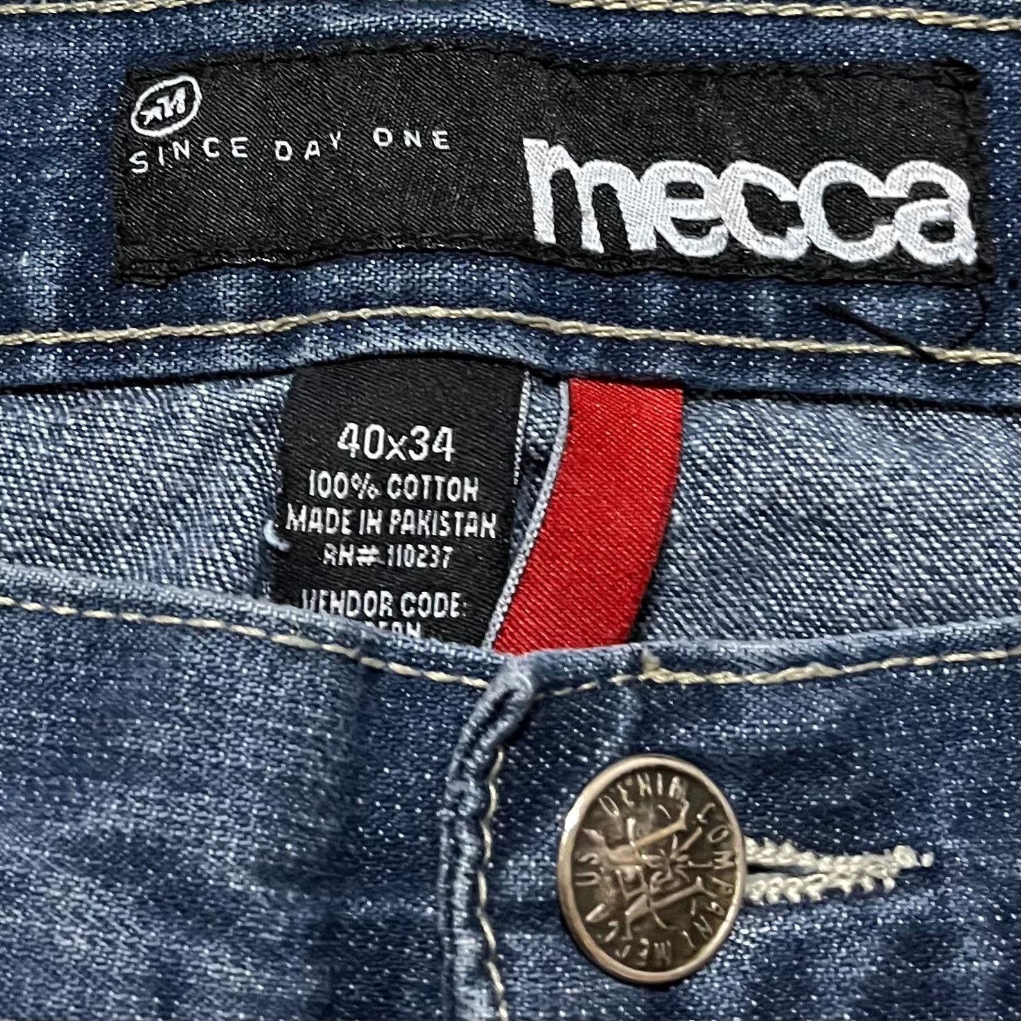 Mecca Mecca Y2K Baggy Hip Hop Faded Embroidered Blue Jeans 40Wx32L Size US 40 / EU 56 - 4 Thumbnail