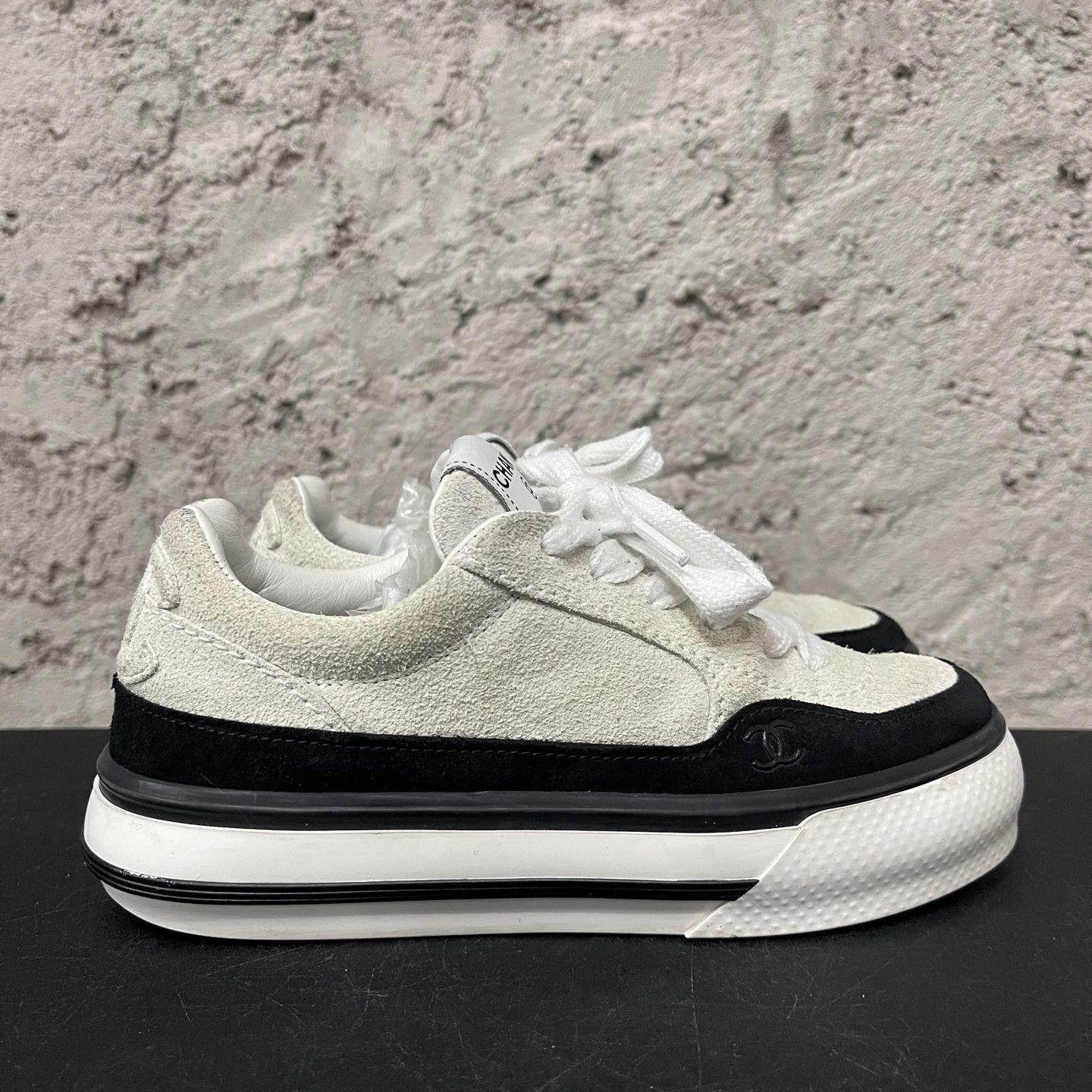 Chanel women's black and white sneakers