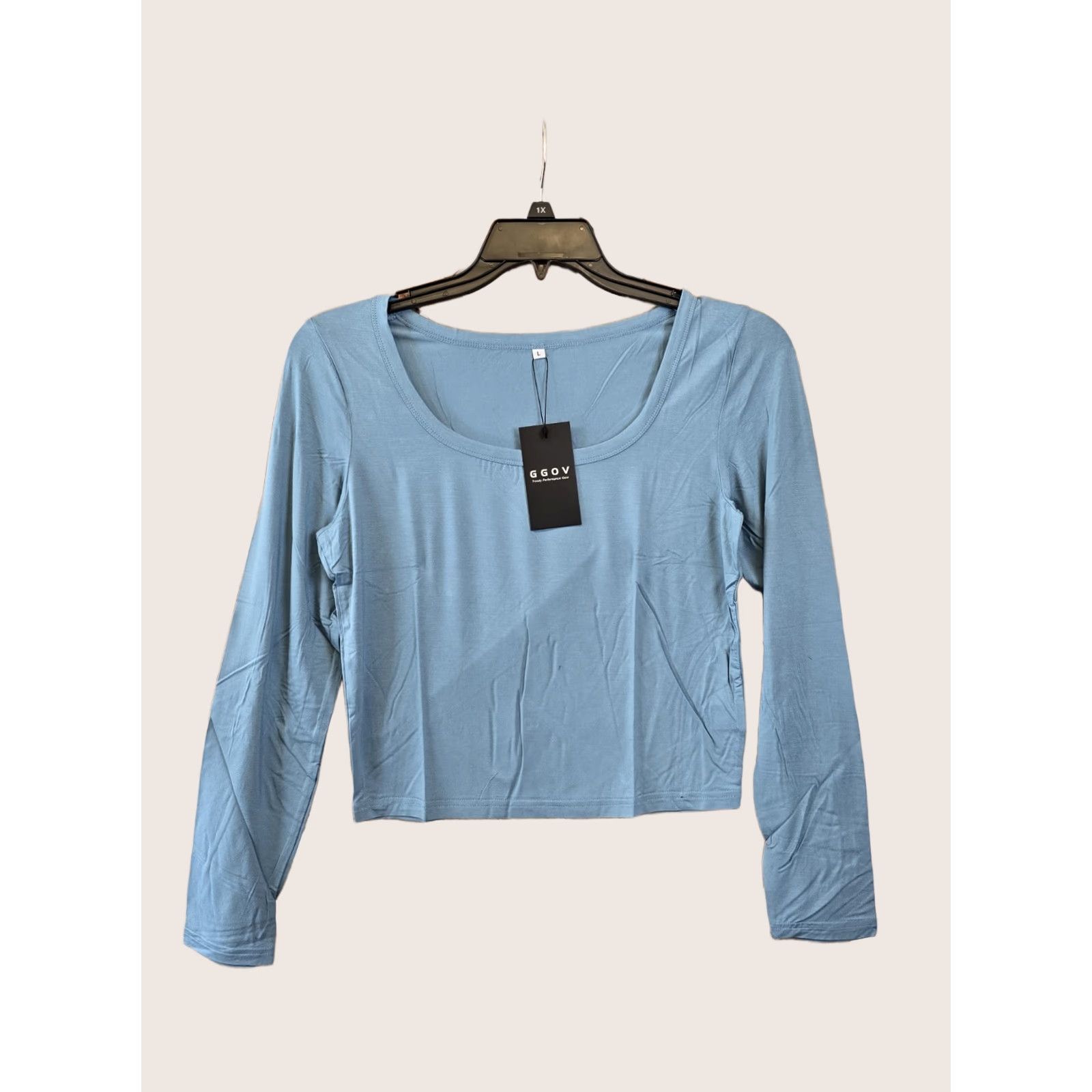 Vintage GGOV Womens Long Sleeve Crop Top Square Crewneck Top Light Blue L Size L / US 10 / IT 46 - 1 Thumbnail