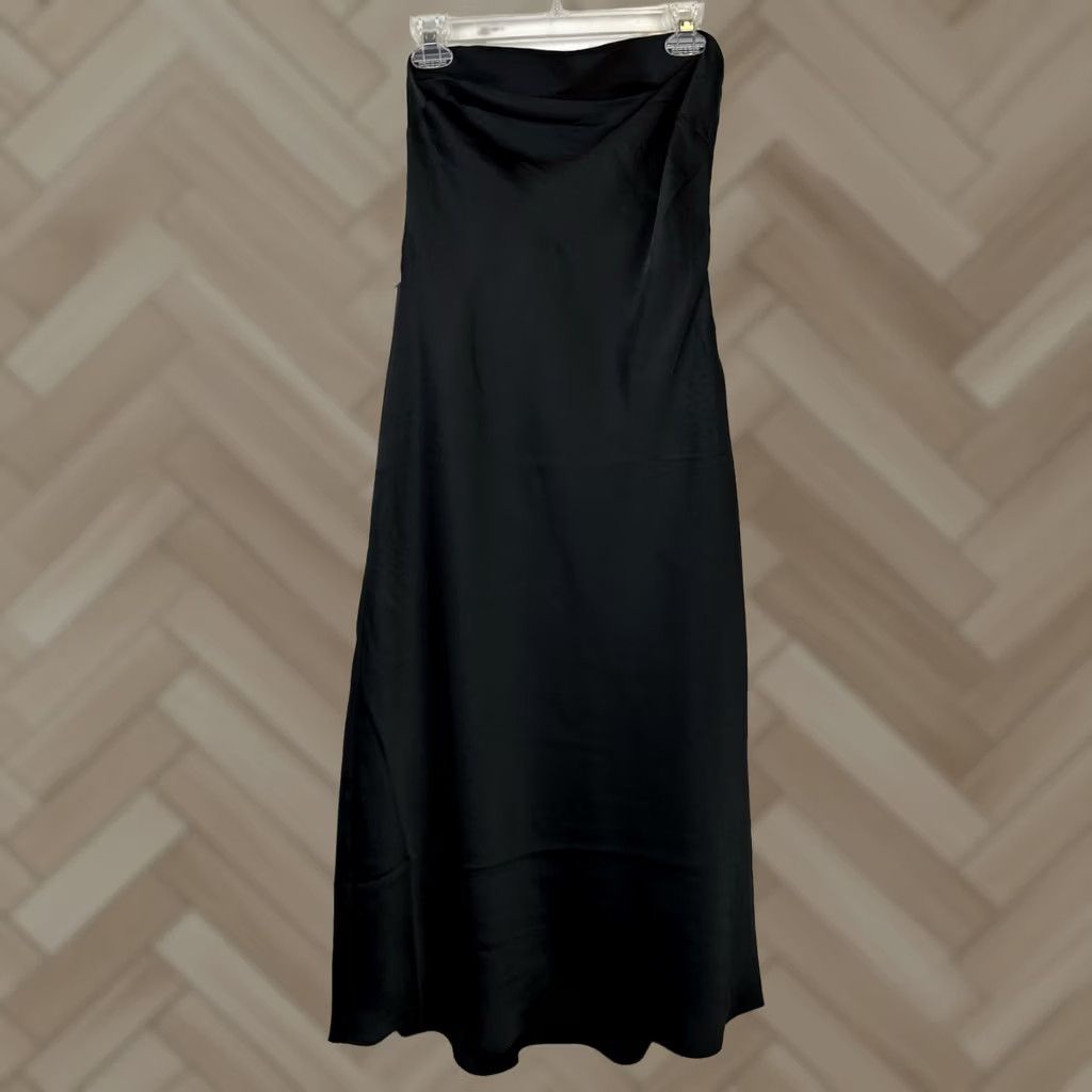 Express VINTAGE Express Slip Dress Womens S Strapless Black Satin Midi Event Evening Cocktail Size S / US 4 / IT 40 - 1 Thumbnail