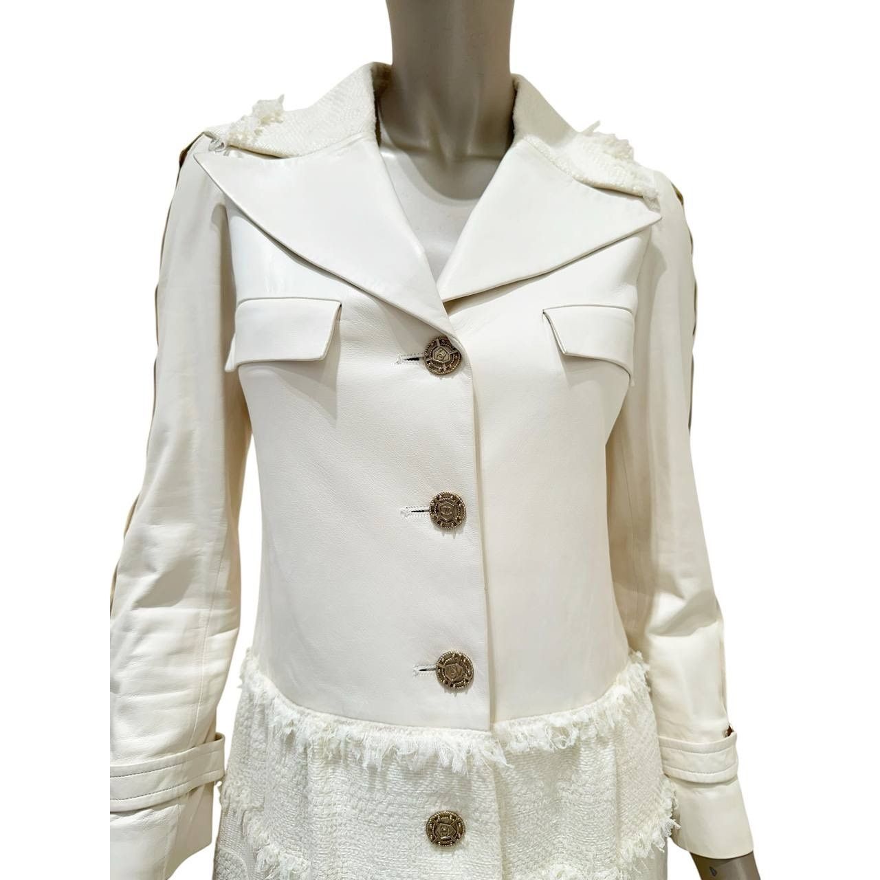 Chanel Chanel White Lamb Leather & Tweed Coat FR 36 Size XS / US 0-2 / IT 36-38 - 3 Thumbnail
