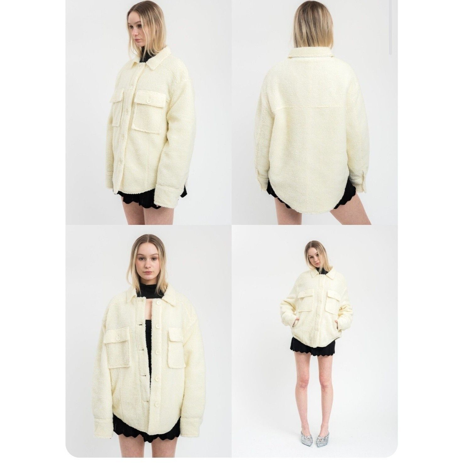 Guizio Danielle Guizio OVERSIZED SHERPA BUTTON-UP JACKET CREAM Size S / US 4 / IT 40 - 14 Thumbnail