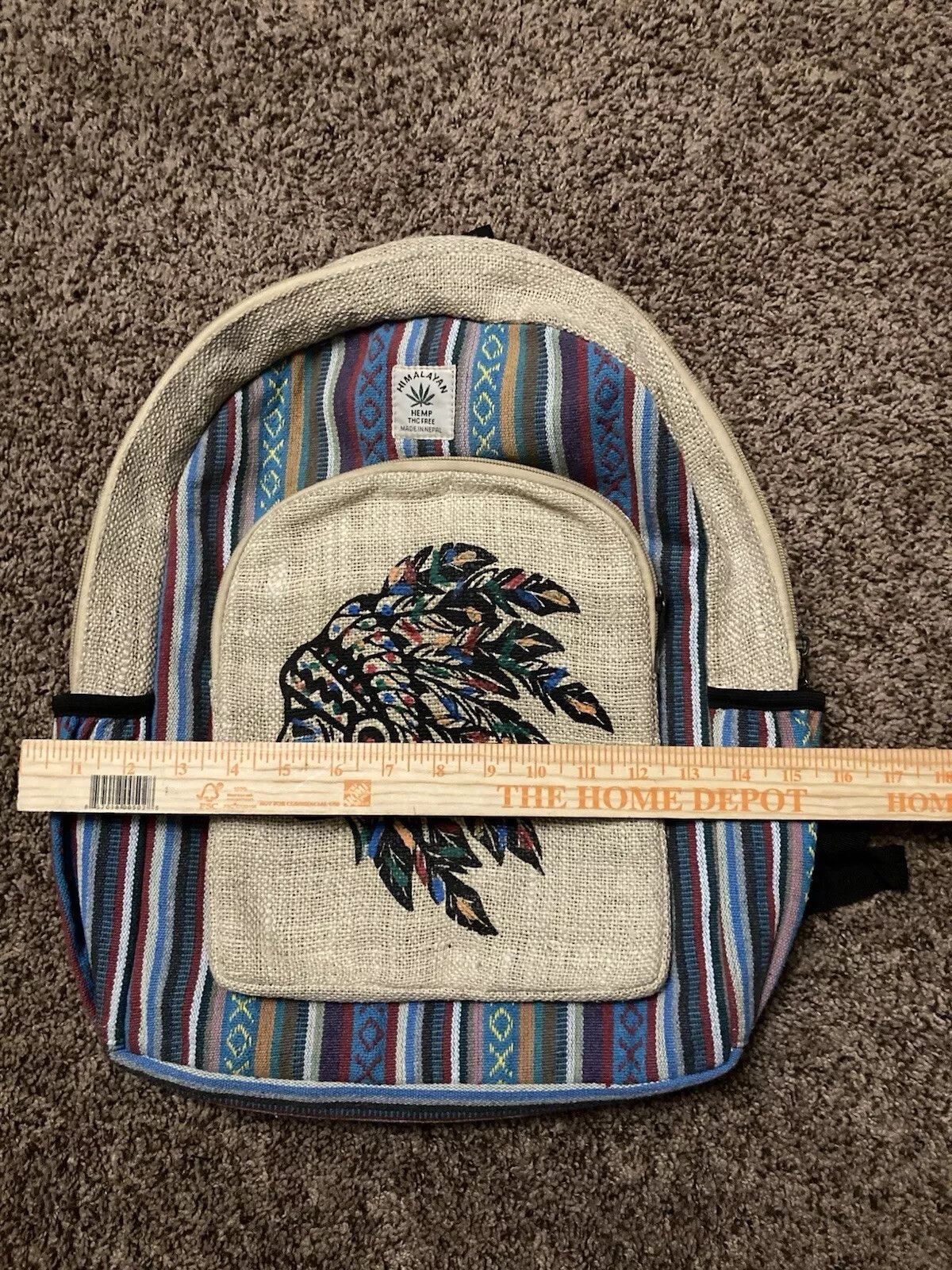 Designer × Vintage Chief Native Tribe Head Hemp Backpack Boho Hippie Bag Size ONE SIZE - 8 Thumbnail
