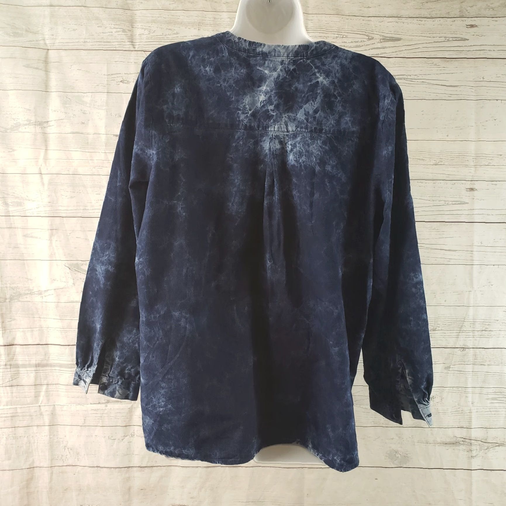 J. Jill PureJill Womens Top Blouse Size PL Large Petite Blue Tie Dye Long Sleeve Cotton Size L / US 10 / IT 46 - 4 Thumbnail