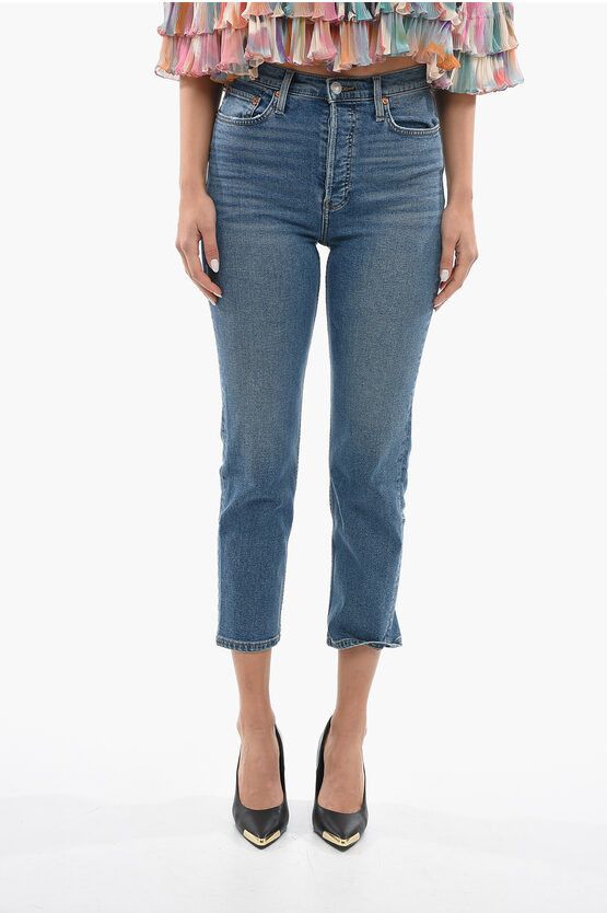 image of Redone High-Waisted Straight Leg 70's Stove Pipe Jeans 17Cm in Blue, Women's (Size 26)