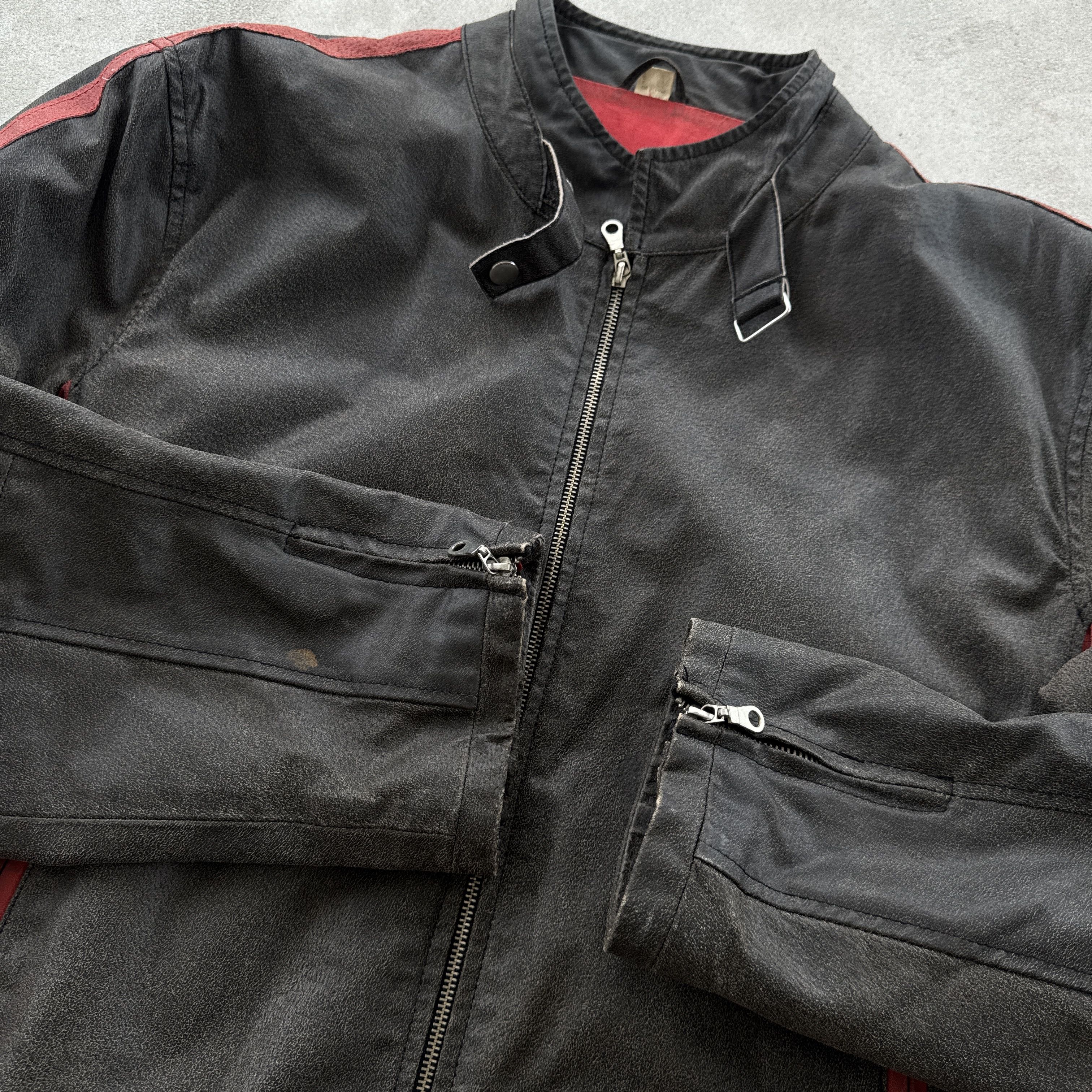 Vintage Vintage Cyber Biker Canvas Jacket Gray Red Tribal Size M L Size US M / EU 48-50 / 2 - 8 Thumbnail
