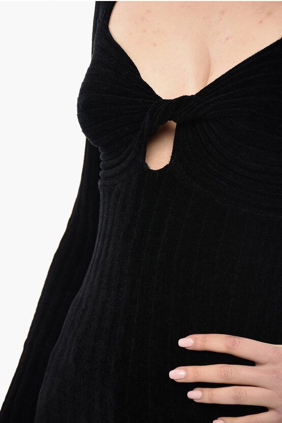 MSGM og1mm0724 Ribbed Chenille Twisted Top in Black Size L / US 10 / IT 46 - 3 Thumbnail