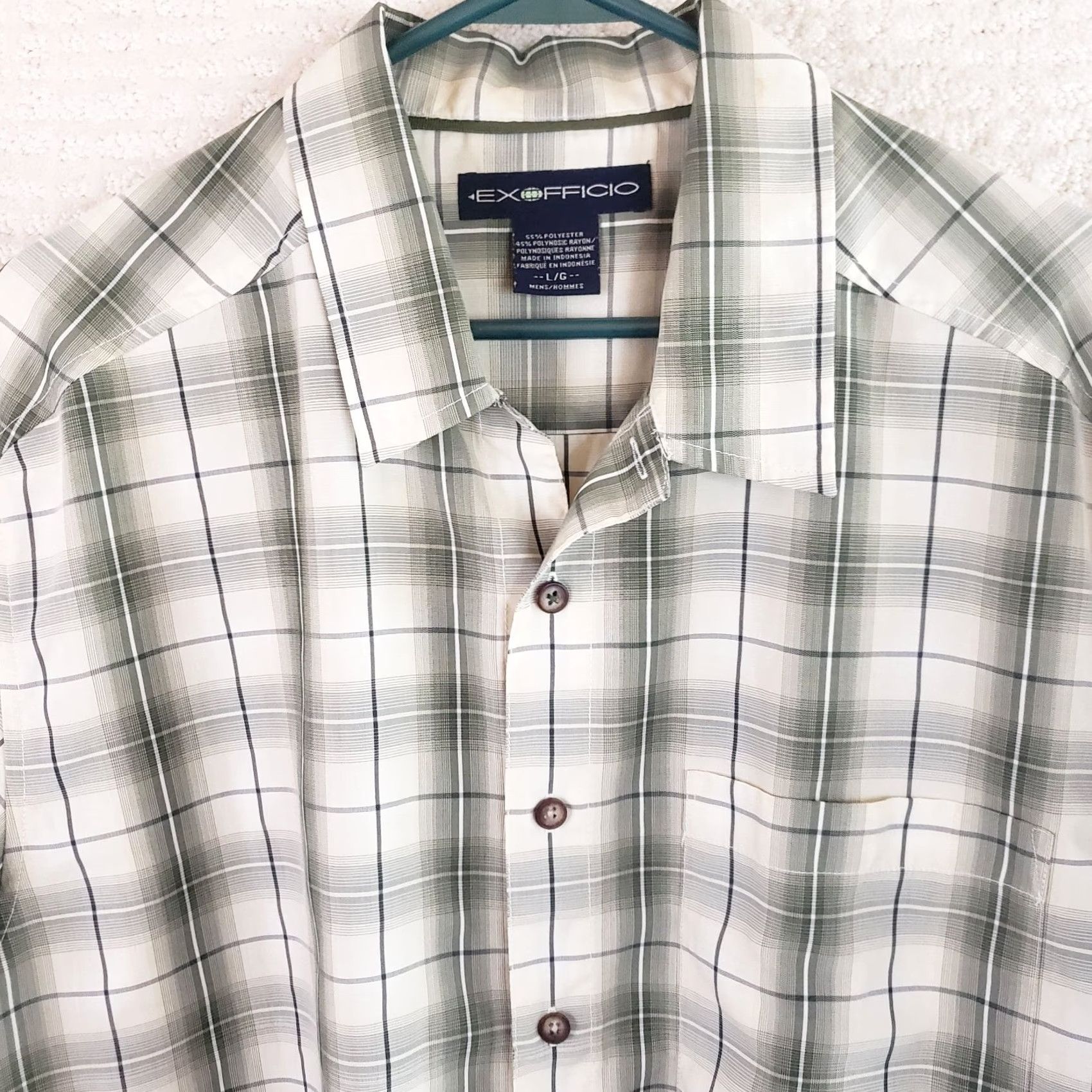 ExOfficio ExOfficio Men's Large Short-Sleeve Button-Down Shirt Green Plaid Size US L / EU 52-54 / 3 - 3 Thumbnail