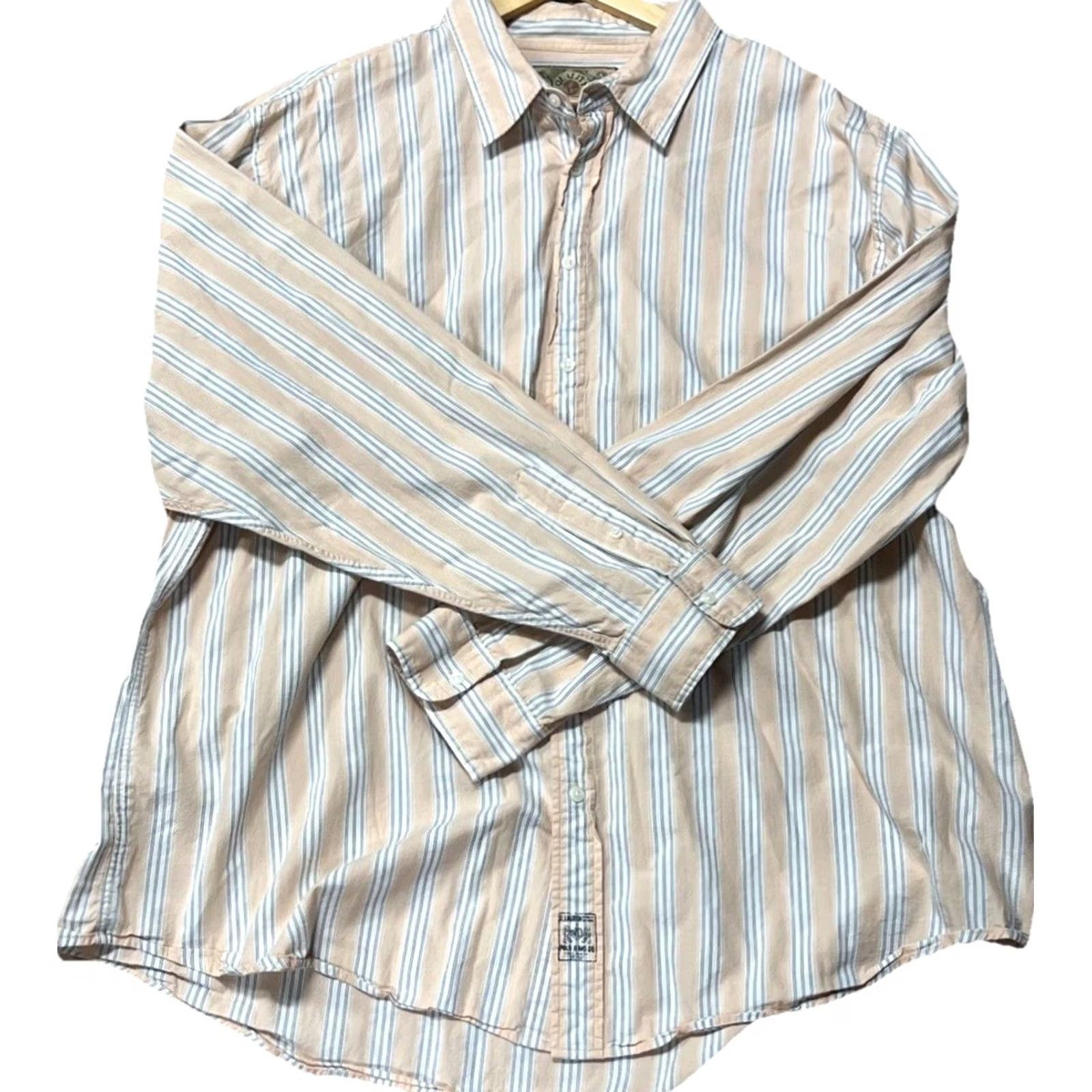 CO VINTAGE Polo Jeans Co Ralph Lauren Button-Down Shirt Men 3X Big Striped Cotton Orange 90s Retro Mens Size US XXL / EU 58 / 5 - 6 Thumbnail