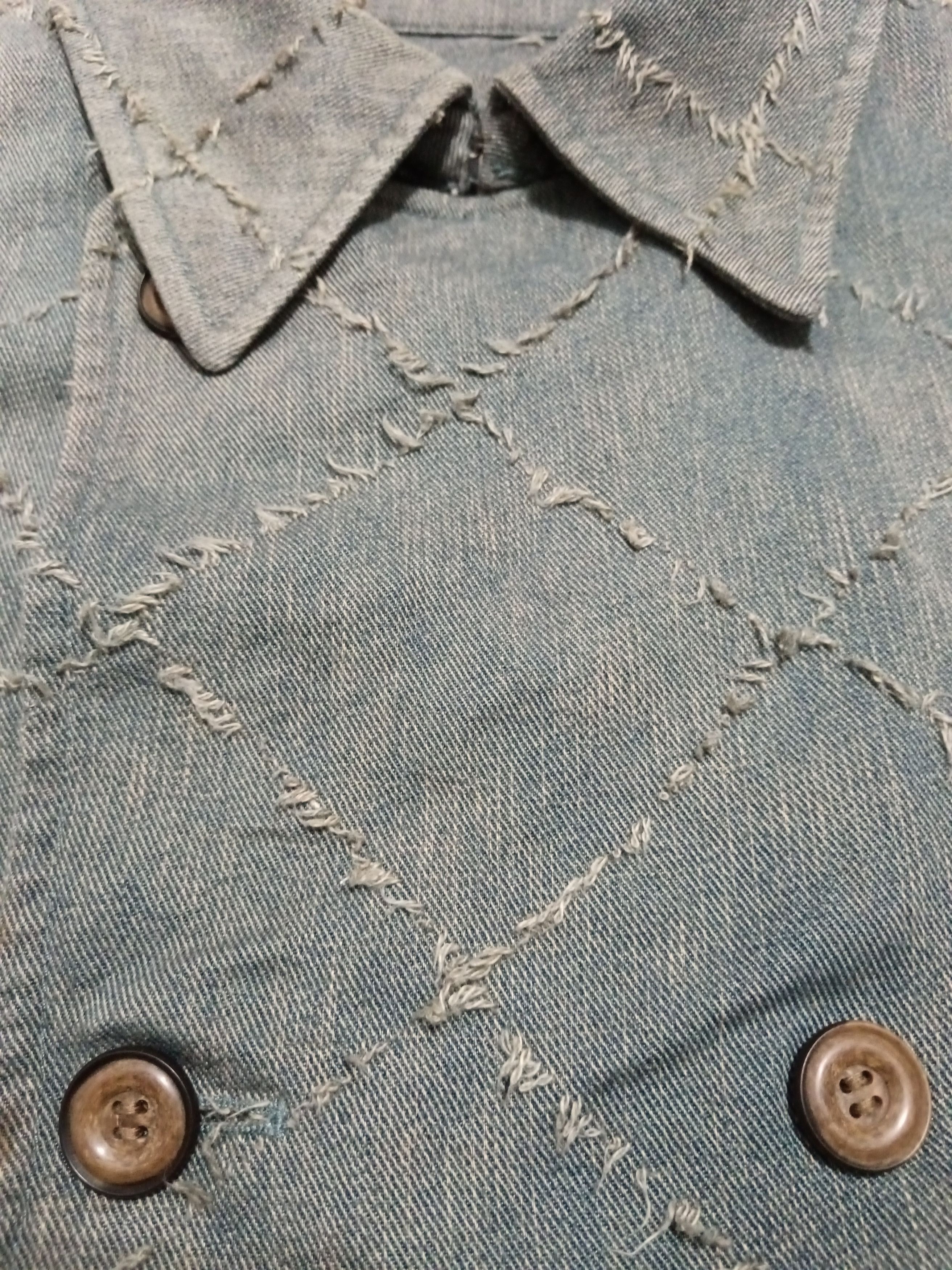 Japanese Brand DOUBLE BREAST FULL RHOMBUS DISTRESS MUD WASH DESIGN JACKET Size US M / EU 48-50 / 2 - 2 Thumbnail