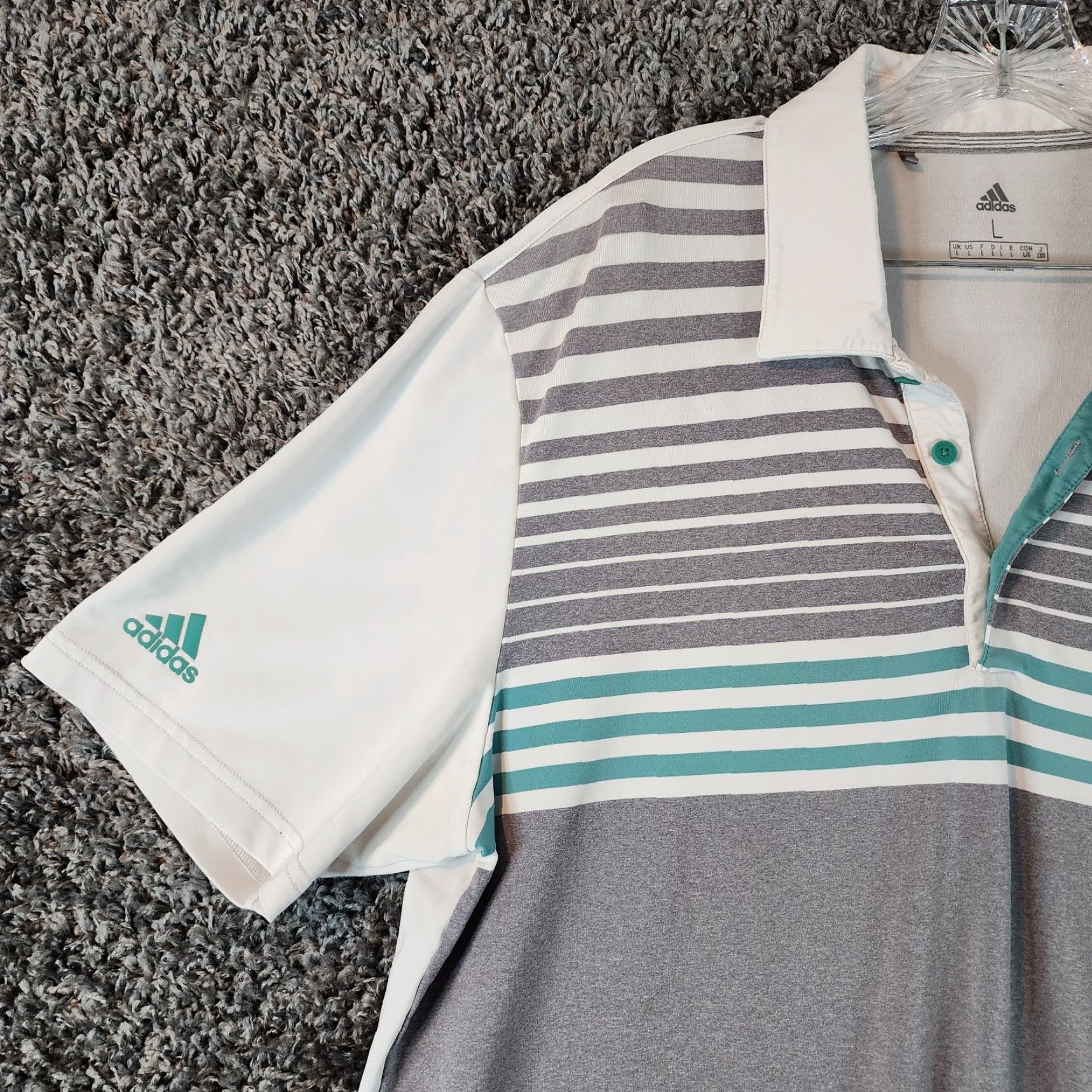 Adidas ADIDAS Polo Shirt Mens Short Sleeve Gray Striped Size L Size US L / EU 52-54 / 3 - 2 Thumbnail