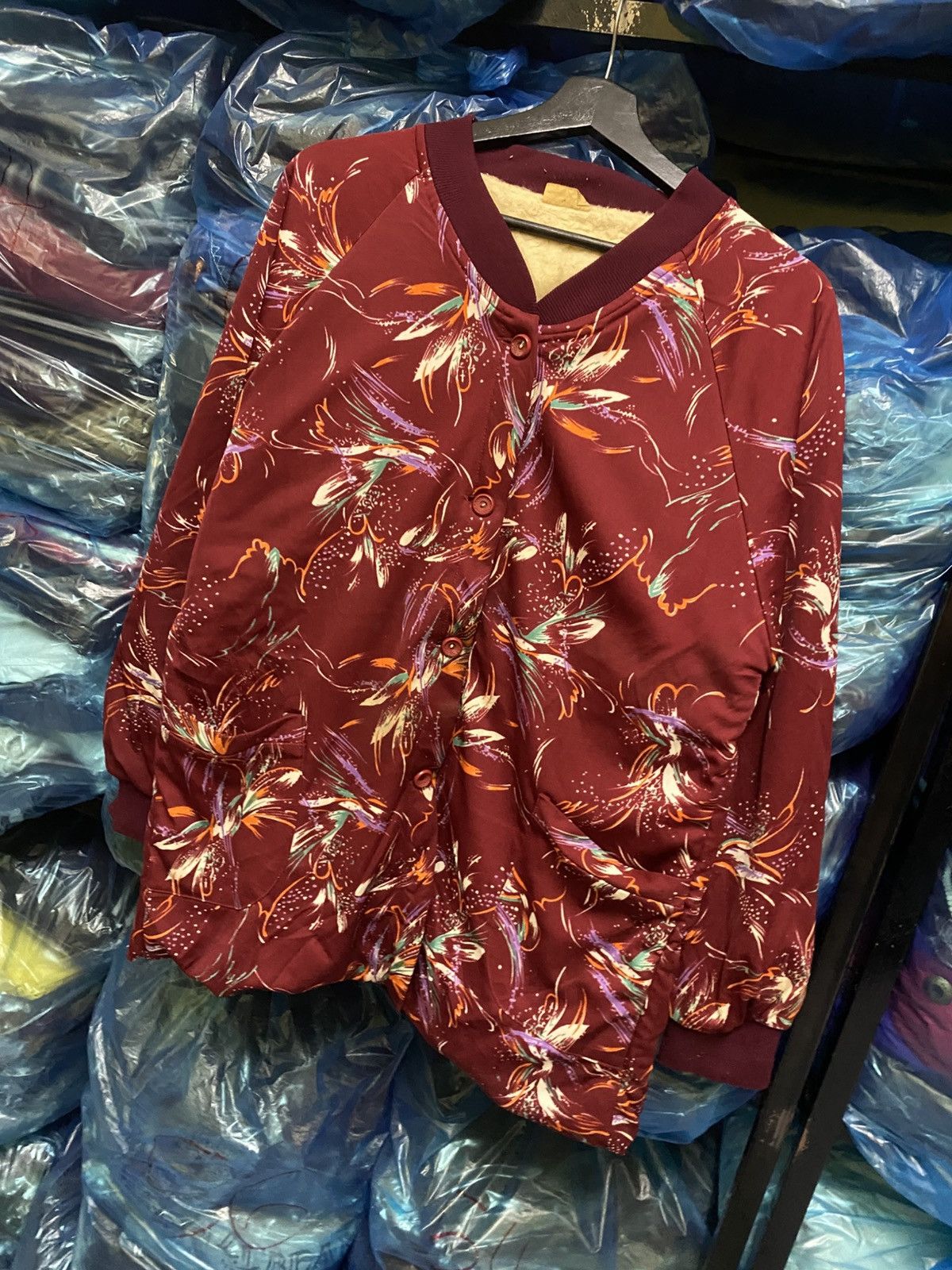 Japanese Brand Vintage Marumi Maroon Floral Bomber Jacket 80s/90s Retro Size XL / US 12-14 / IT 48-50 - 4 Thumbnail