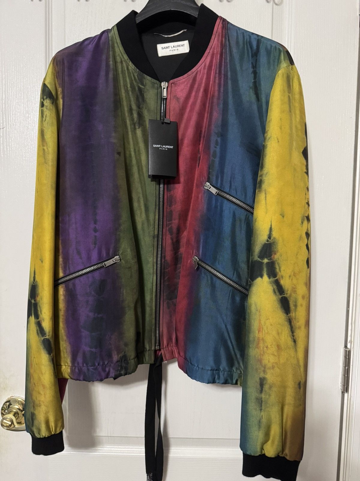 Saint Laurent Paris Silk Tie-Dye Bomber Jacket Multicolor