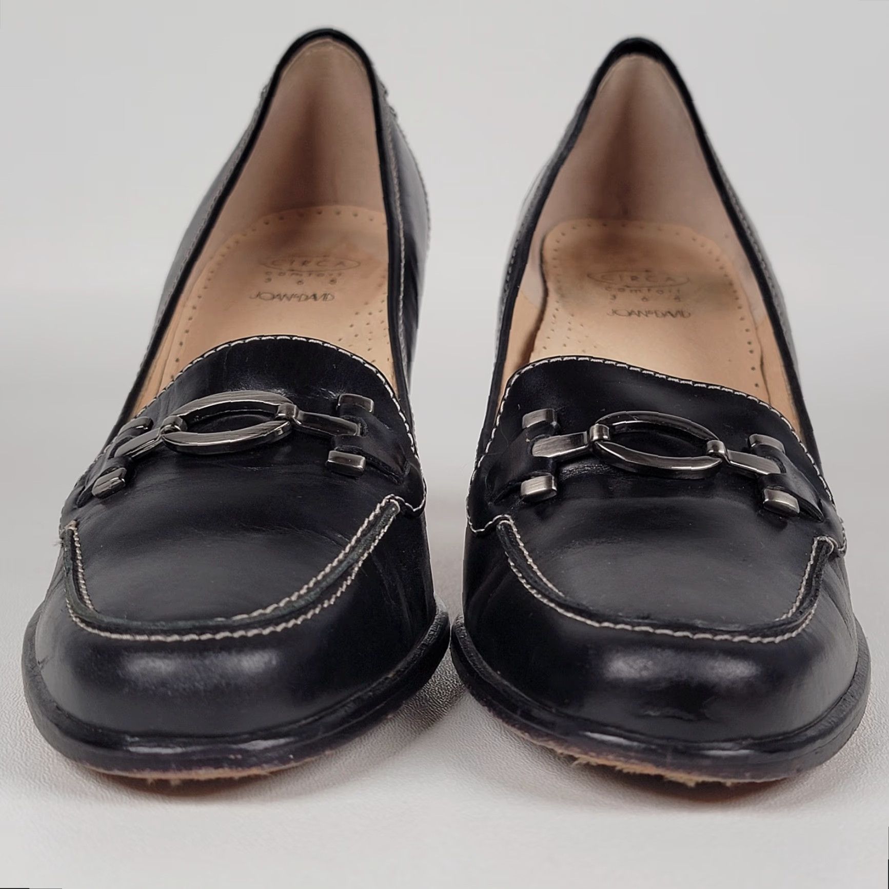 Vintage VINTAGE Circa Joan & David Black Leather CJ Gallager Loafer Heels Women 8.5 Med Heel Block Pumps Size US 11 / IT 41 - 3 Thumbnail