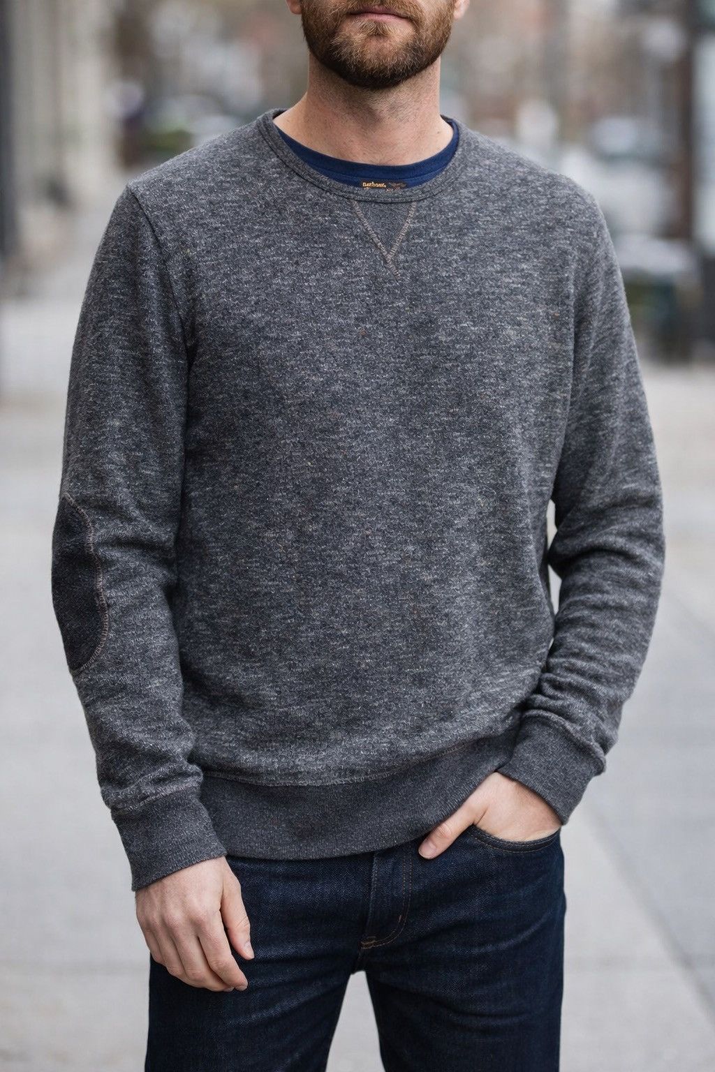 Barbour Barbour Beacon Crewneck Sweatshirt Gray Nep XL Elbow Patch Size US XL / EU 56 / 4 - 1 Thumbnail