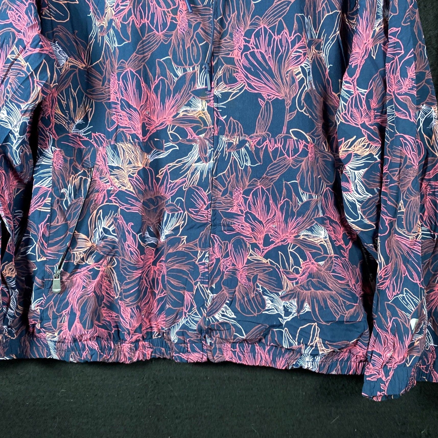 Vintage Active Zone Women Jacket Blue Pink Floral Full Zip Hooded Lightweight Stretch 2X Size XXL / US 16-18 / IT 52-54 - 3 Thumbnail