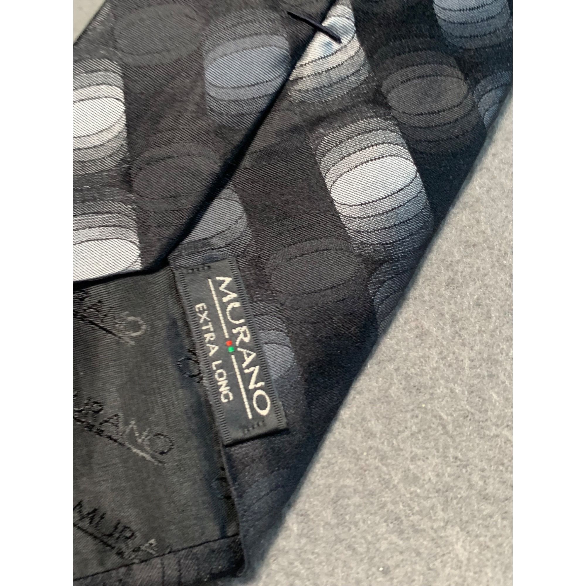 Murano Murano Extra Long Tie Silk Black Gray Circle Pattern Made in Size ONE SIZE - 3 Thumbnail