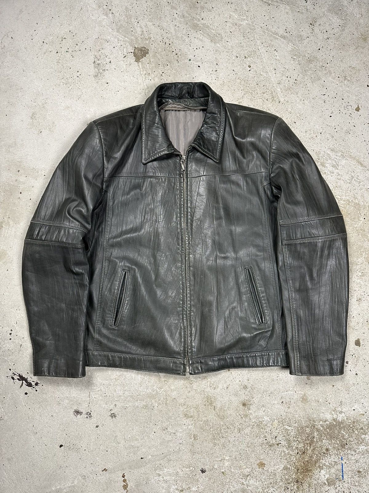 Genuine Leather Vintage Y2K Distressed Bottle Green Genuine Leather Jacket Size US XXL / EU 58 / 5 - 1 Thumbnail