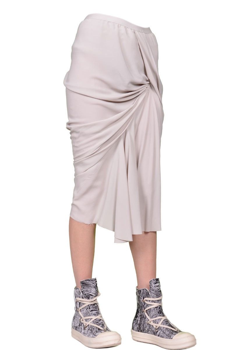 Rick Owens Last Size Rick Owens Wrap Acetate & Wool Midi Skirt in Grey Size 27" / US 4 / IT 40 - 4 Thumbnail