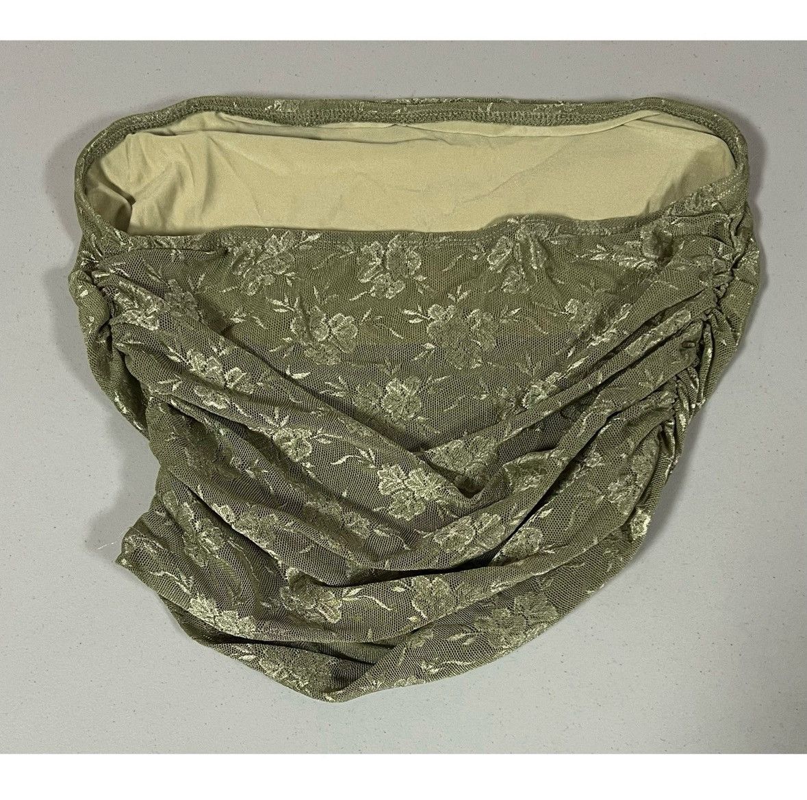 Vintage Olive Green Floral Mesh Ruched Tube Top Shirt Blouse Size M✨ Size M / US 6-8 / IT 42-44 - 3 Thumbnail