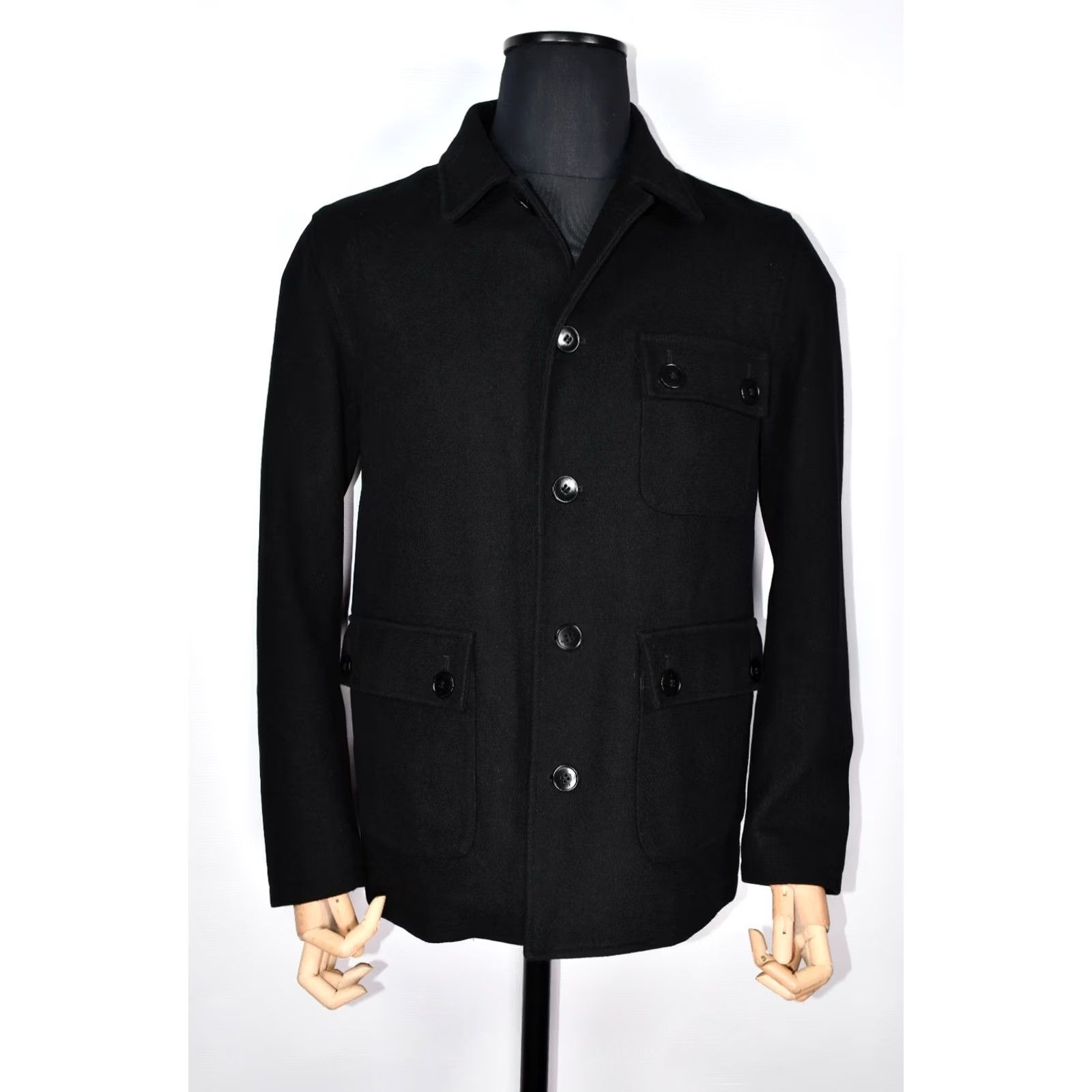 Folk Folk Jacket Men Wool Coat Black Size 4 | 60% Wool 40% Polyester | Chest 23.23in Length 28.35in Vintage No Size US S / EU 44-46 / 1 - 2 Thumbnail