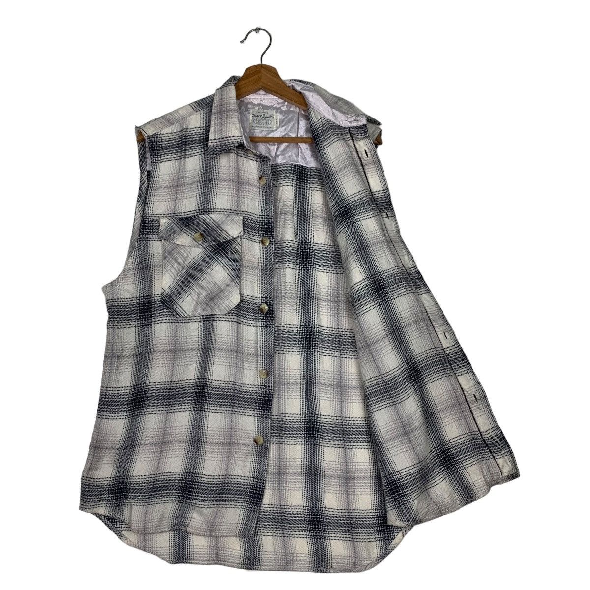 Japanese Brand PRACT STUDIO Shadow Plaid Sleeveless Flannel #0090-C6 Size US L / EU 52-54 / 3 - 11 Thumbnail