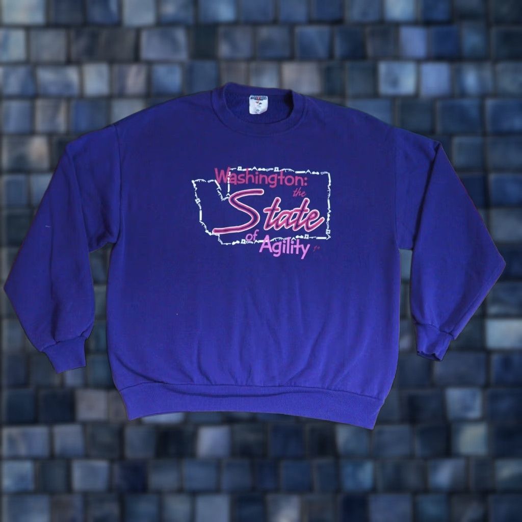 Jerzees VINTAGE Jerzees Washington Dog Agility Art Purple Pullover Sweatshirt XL EUC Size US XL / EU 56 / 4 - 1 Thumbnail