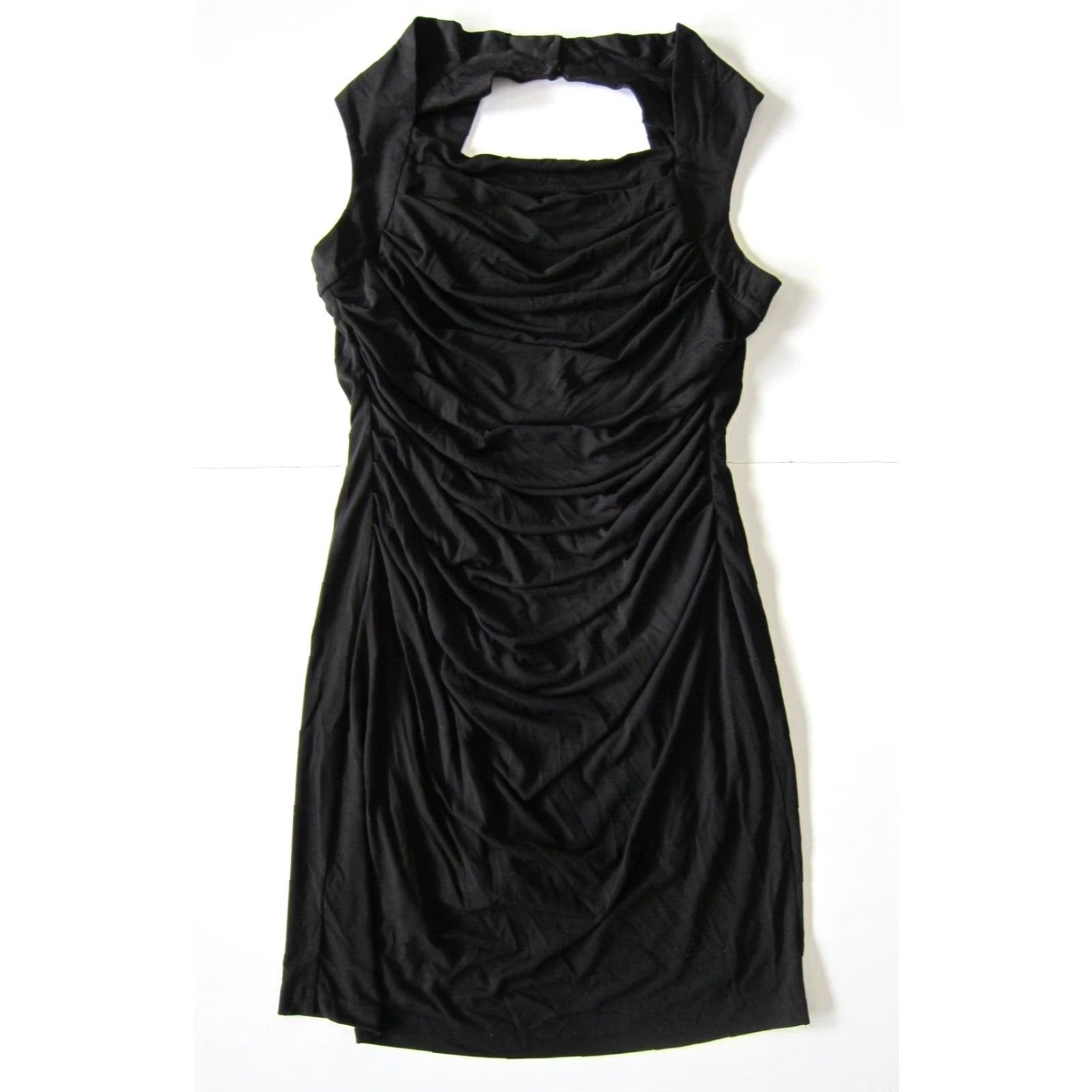 Vintage Spense Petite Black Stretch Ruched Sleeveless Square Neck Shift Dress 10P Size L / US 10 / IT 46 - 2 Thumbnail