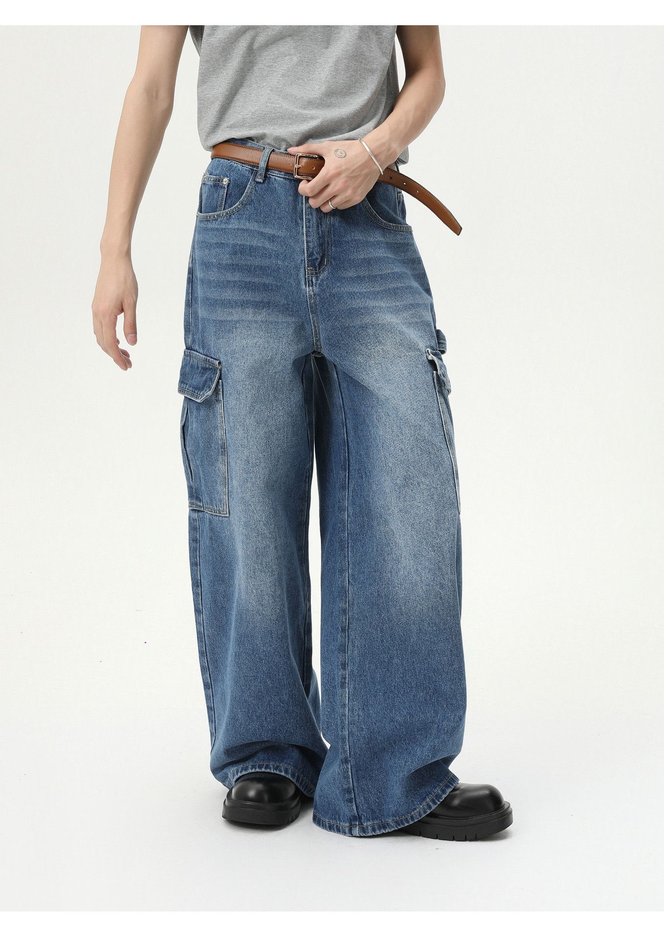 Vintage Men's Retro Distressed Multi-Pocket Washed Cargo Jeans Size US 32 / EU 48 - 3 Thumbnail