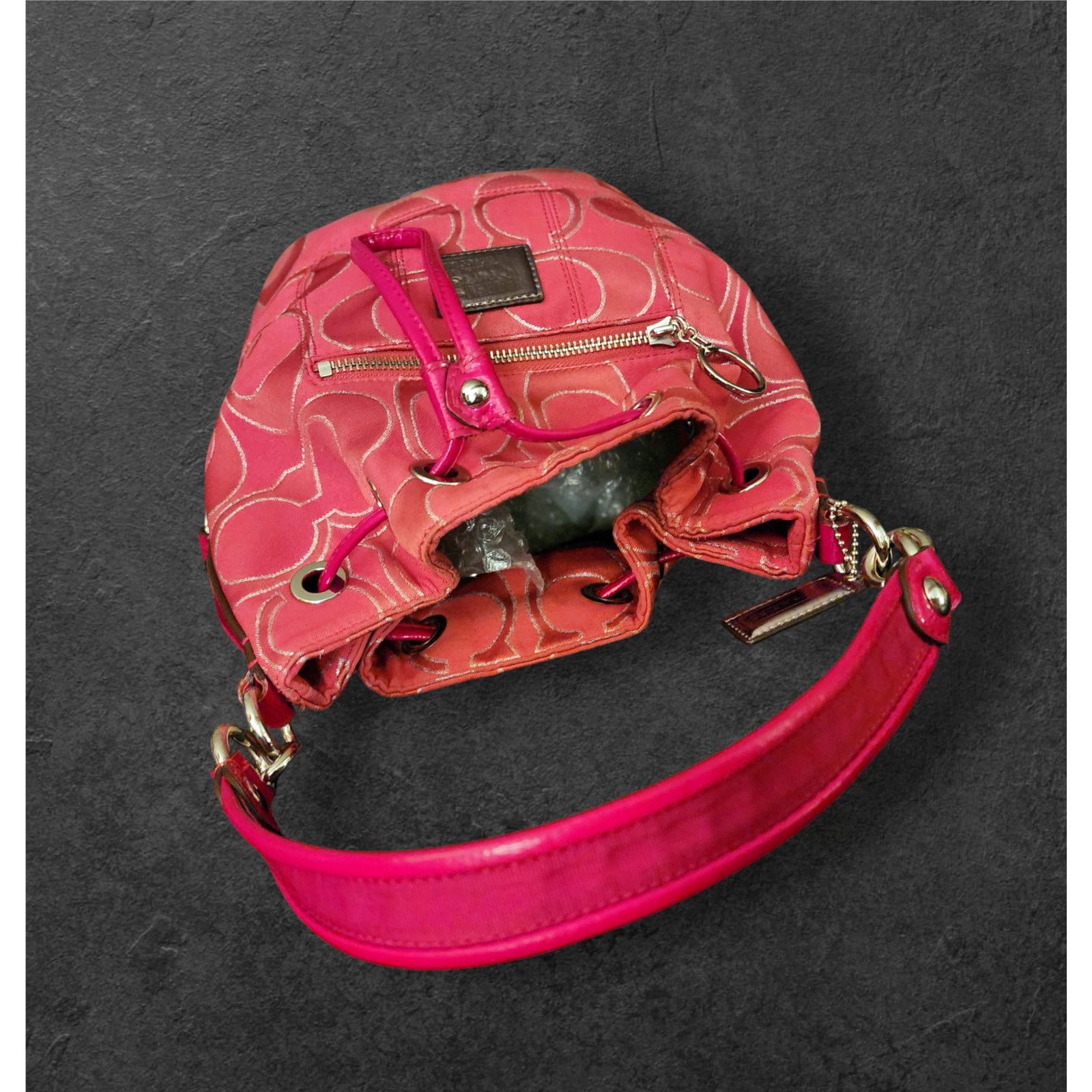 Coach Coach Poppy Signature Lurex draw string bag 17930 Red Silver Size ONE SIZE - 10 Thumbnail
