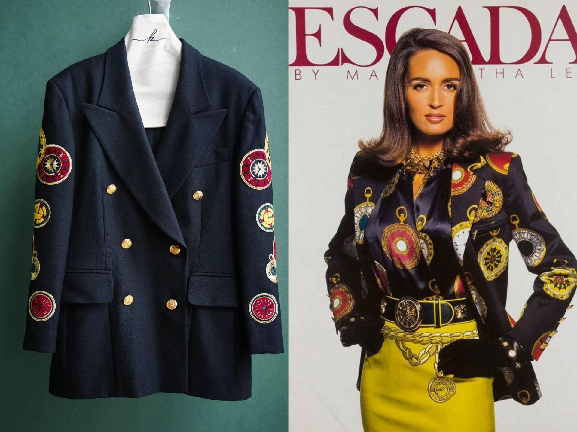 Escada Escada Vintage Wool Black & Gold Clock Embroidered Suit d40 Size S / US 4 / IT 40 - 2 Thumbnail