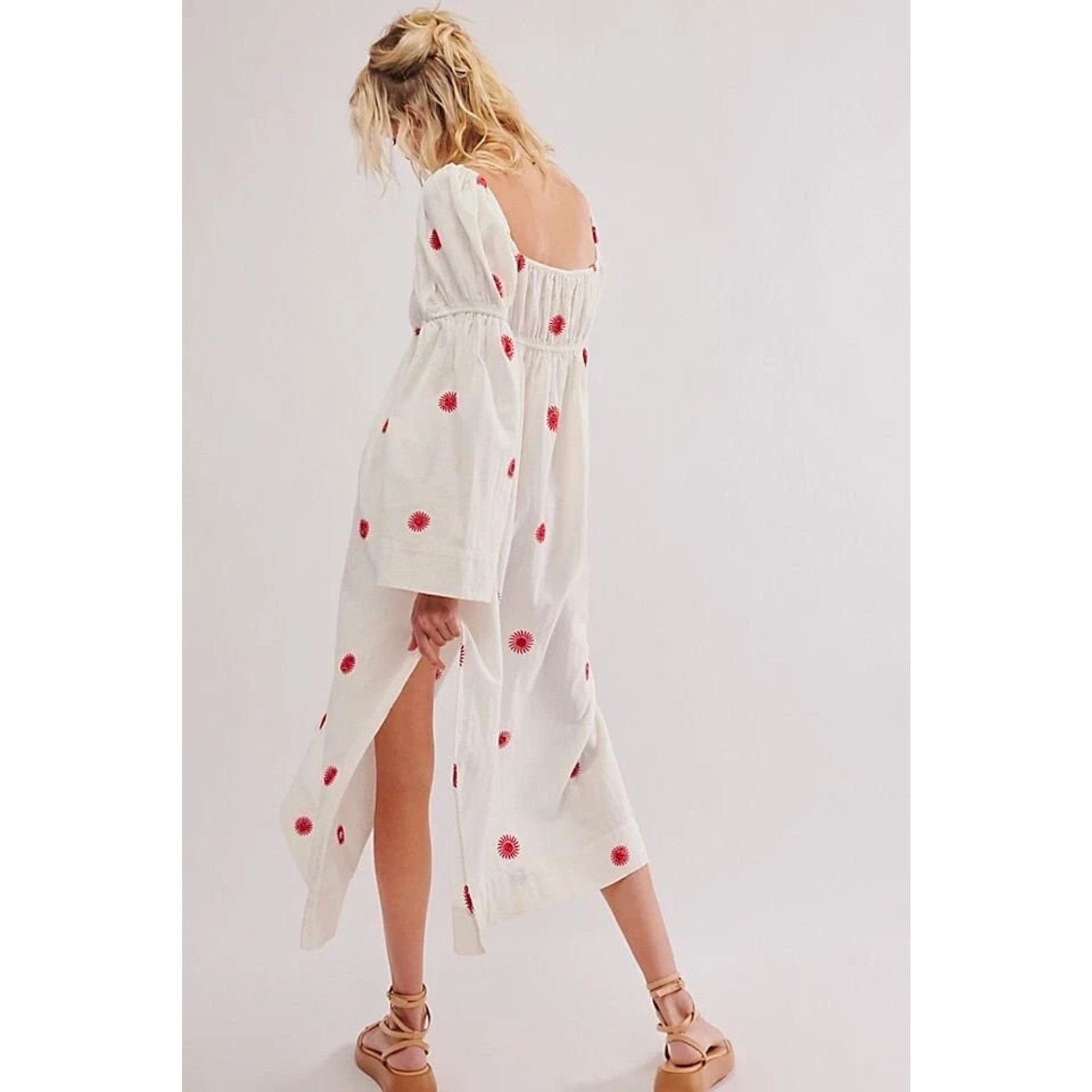 Free People Free People Emory Embroidered Dress White/Red S/P A001147 Size S / US 4 / IT 40 - 2 Thumbnail