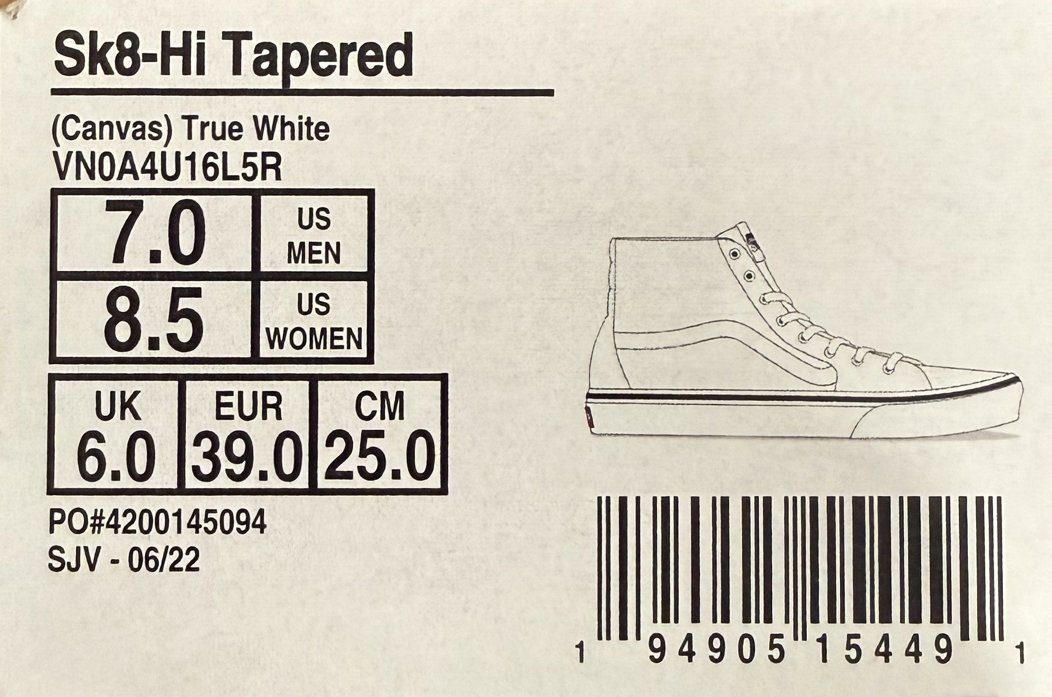 Vans Vans Sk8-Hi Tapered Canvas True White Size US 7 / EU 40 - 7 Thumbnail