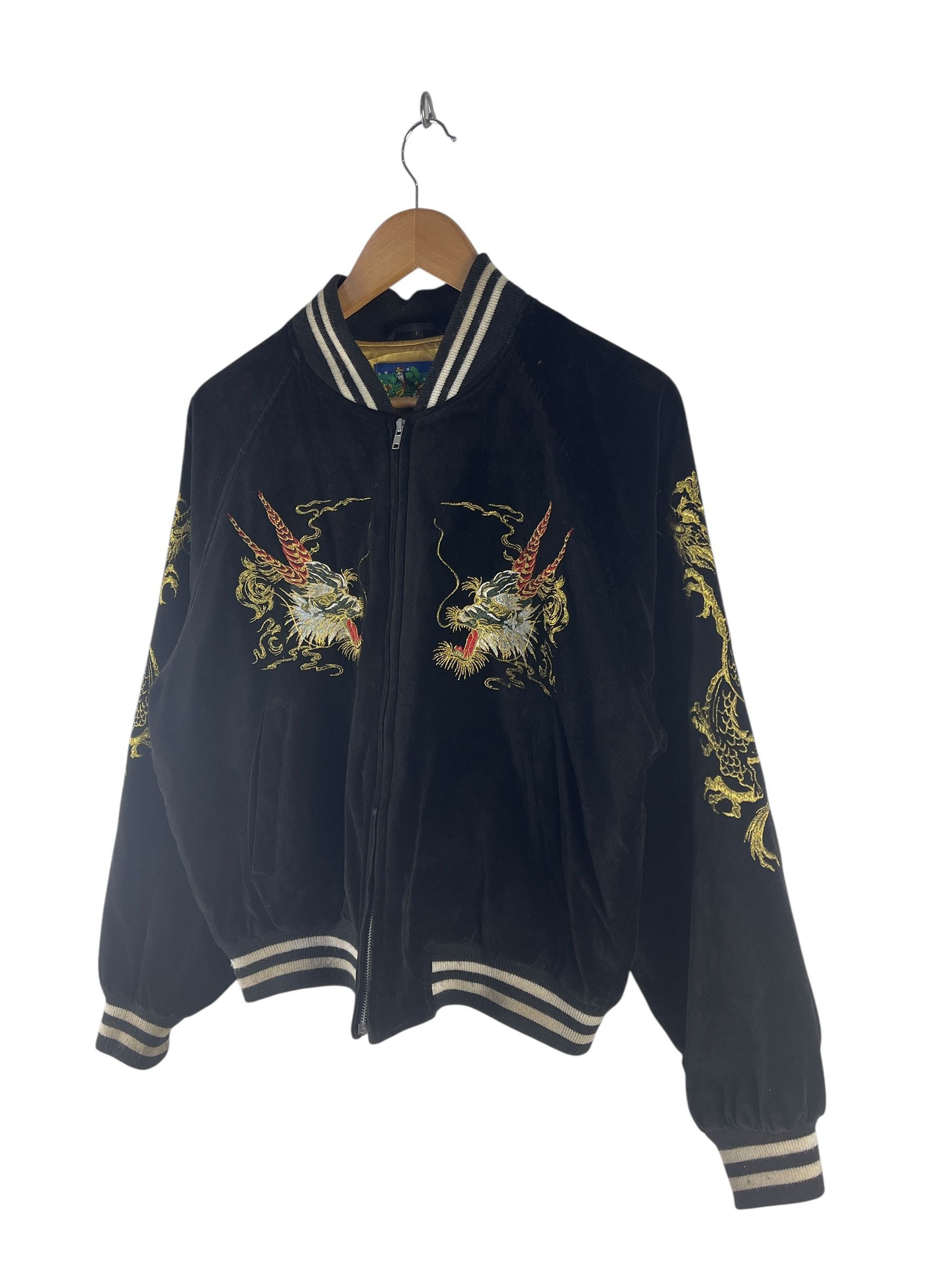 Japanese Brand Vintage Hoshihime Dragon Sukajan Jacket Black Velvet Feel Size US L / EU 52-54 / 3 - 6 Thumbnail