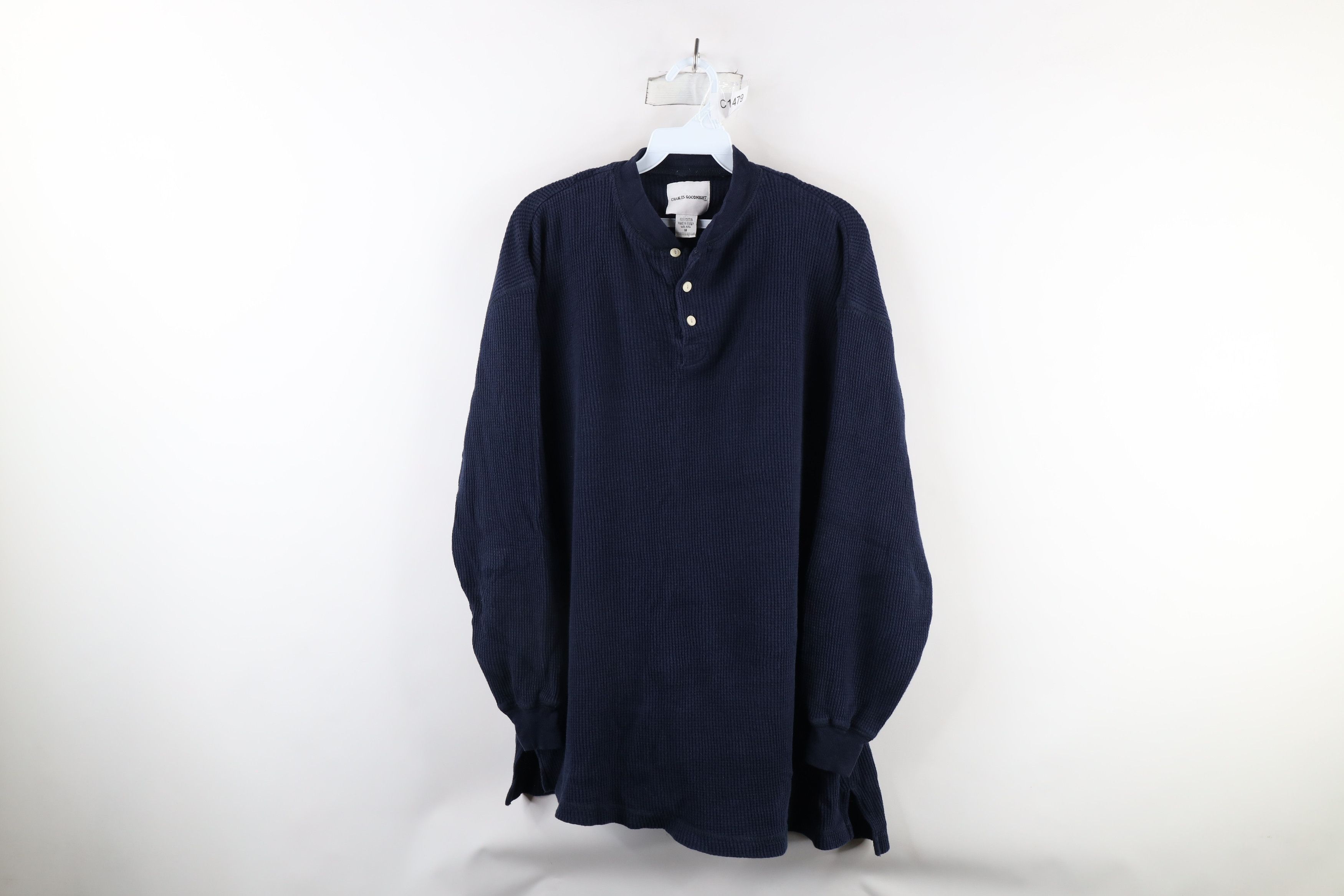 Vintage Vintage 90s Streetwear Waffle Knit Henley T-Shirt Blue Size US M / EU 48-50 / 2 - 1 Thumbnail