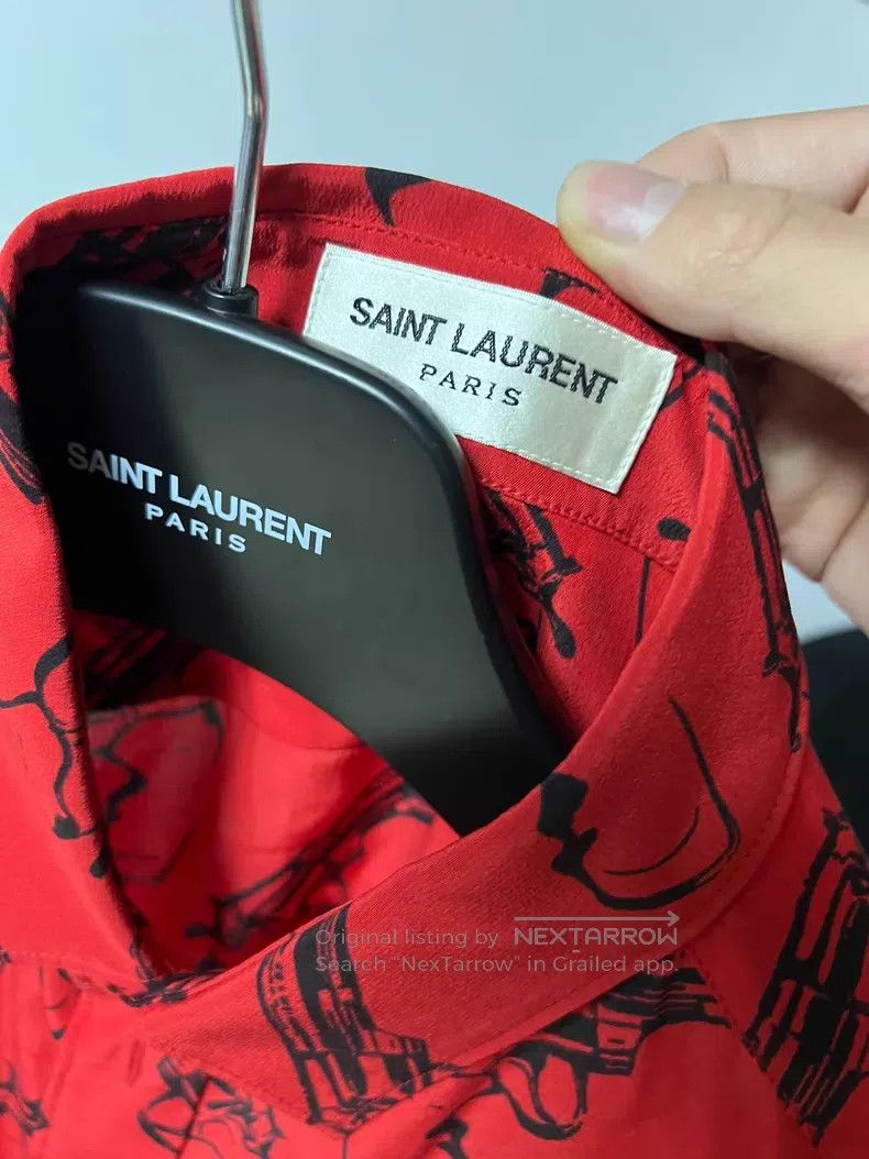 Saint Laurent Paris Saint Laurent Paris Red Revolver Print Silk Shirt i Size M / US 6-8 / IT 42-44 - 5 Thumbnail