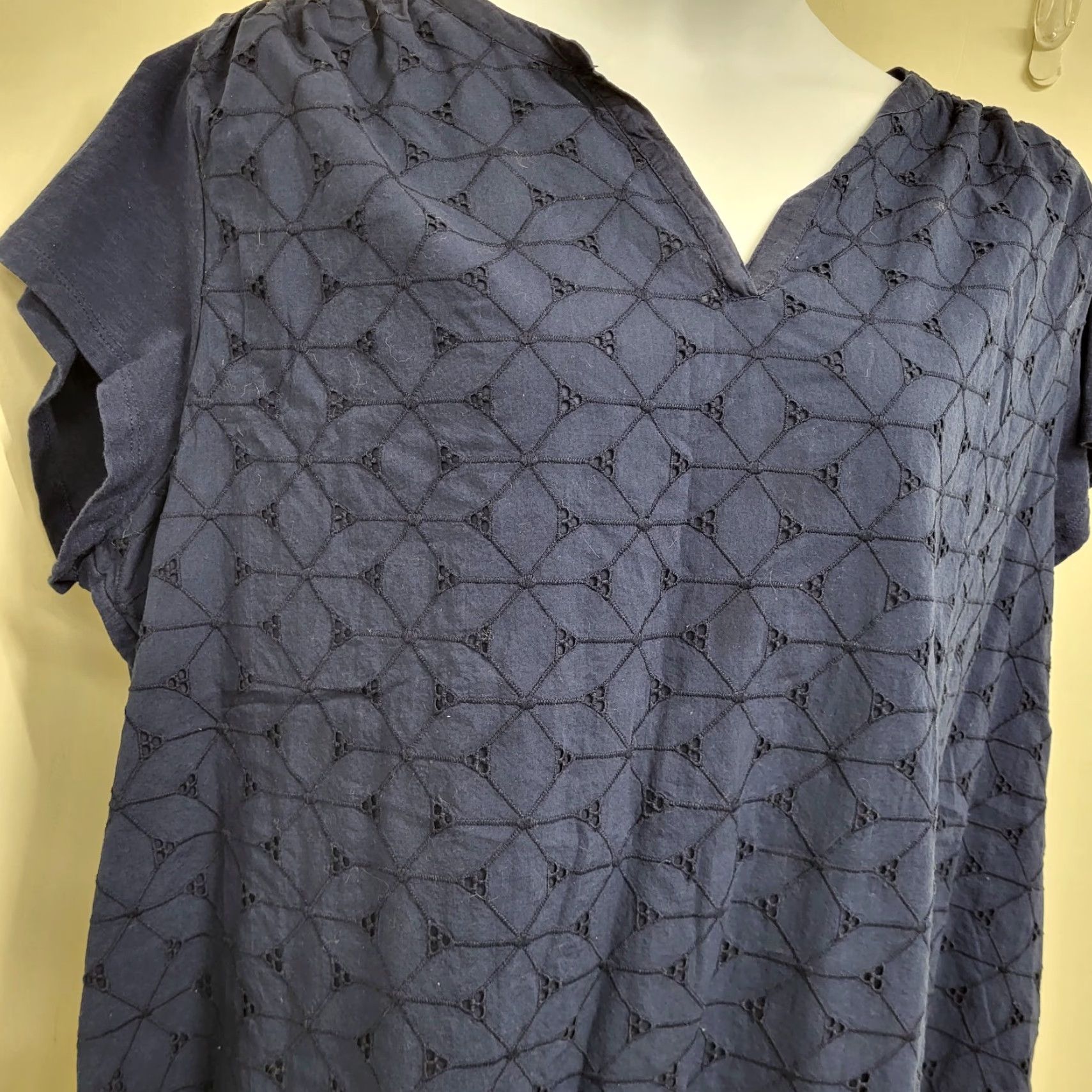 Vintage St. John's Bay Blouse Womens 3X Blue Floral Eyelet CutOut Lined 100% Cotton Shirt Reg/Regular Womens Size XXL / US 16-18 / IT 52-54 - 4 Thumbnail