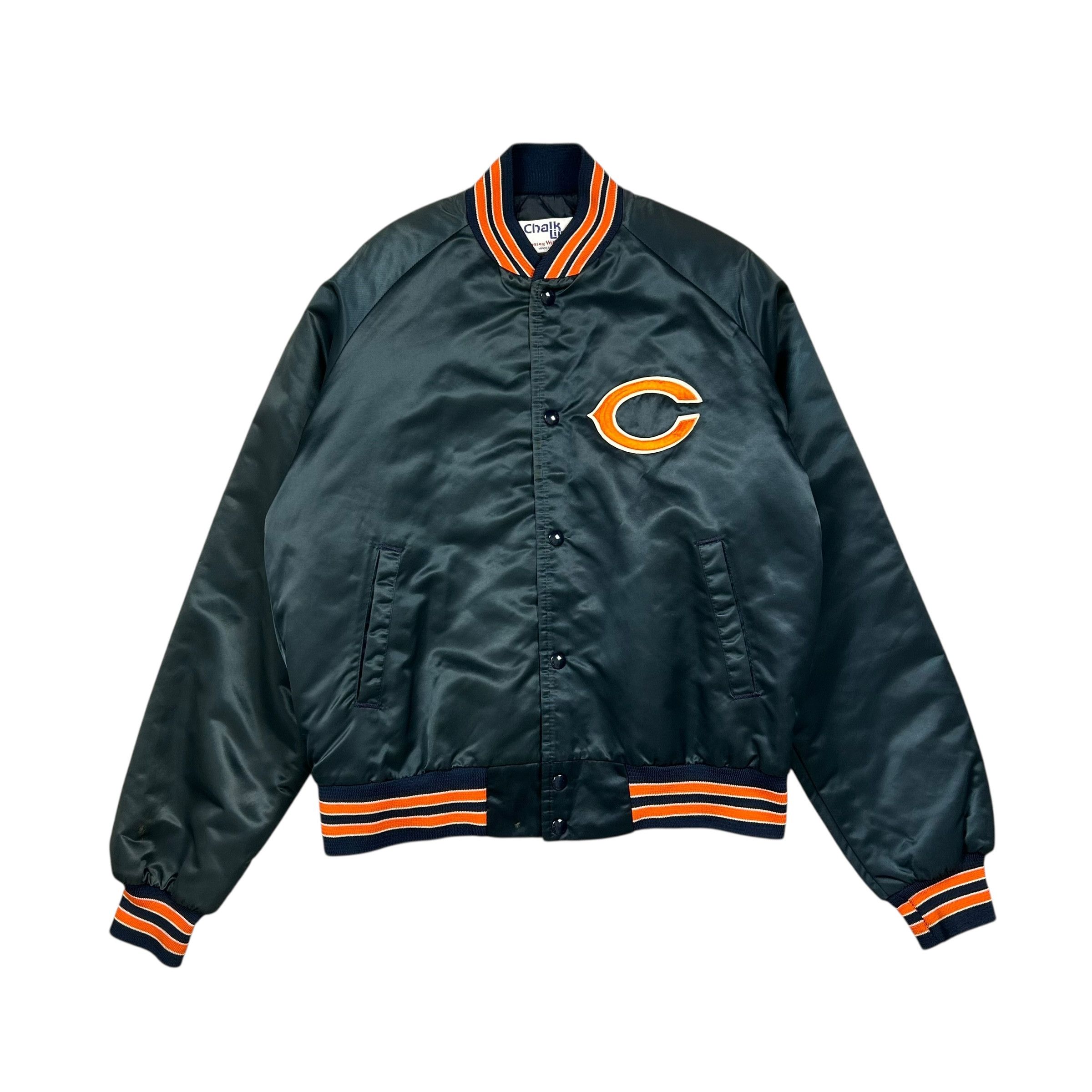 NFL VTG 90s CHICAGO BEARS CHALK LINE SATIN JACKET SPELL OUT Size US L / EU 52-54 / 3 - 2 Thumbnail