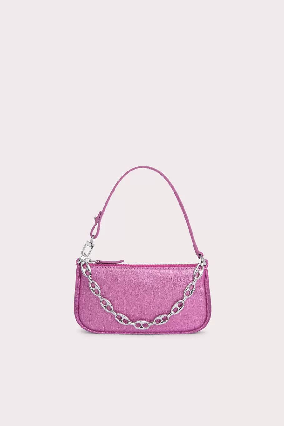 By Far o1mle1224 Size : OS/Jeans Lame Leather Mini Bag in Pink Size ONE SIZE - 1 Thumbnail