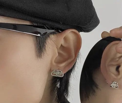 Jewelry x Vintage Diamond Earrings in Silver, Men's