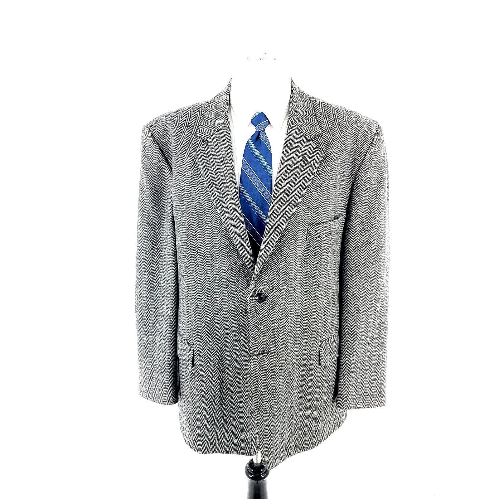 Stafford Stafford Tweed Wool 2 Button Sport Coat 44R Cream Black Herr Size 44R - 3 Thumbnail