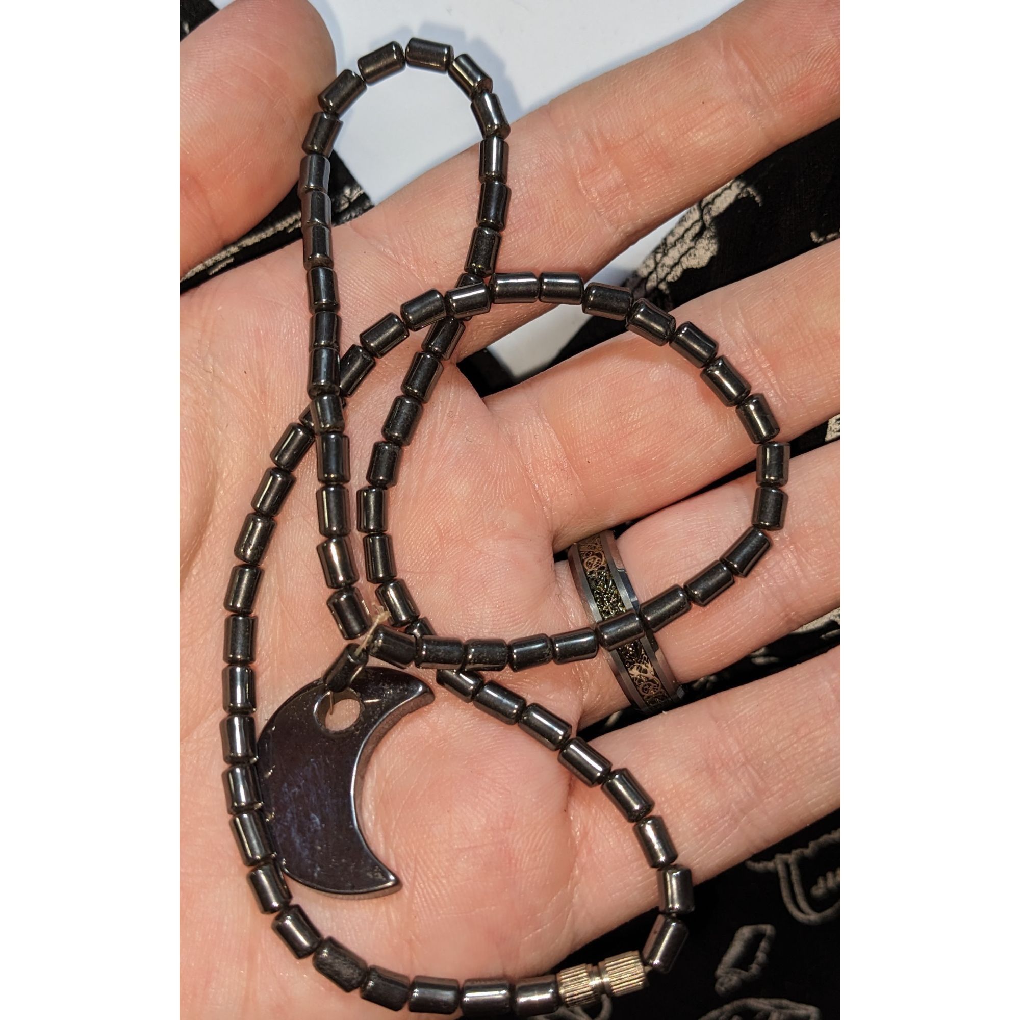 Other Witchy Whimsigoth Hematite Beaded Necklace With Crescent Moo Size ONE SIZE - 2 Thumbnail