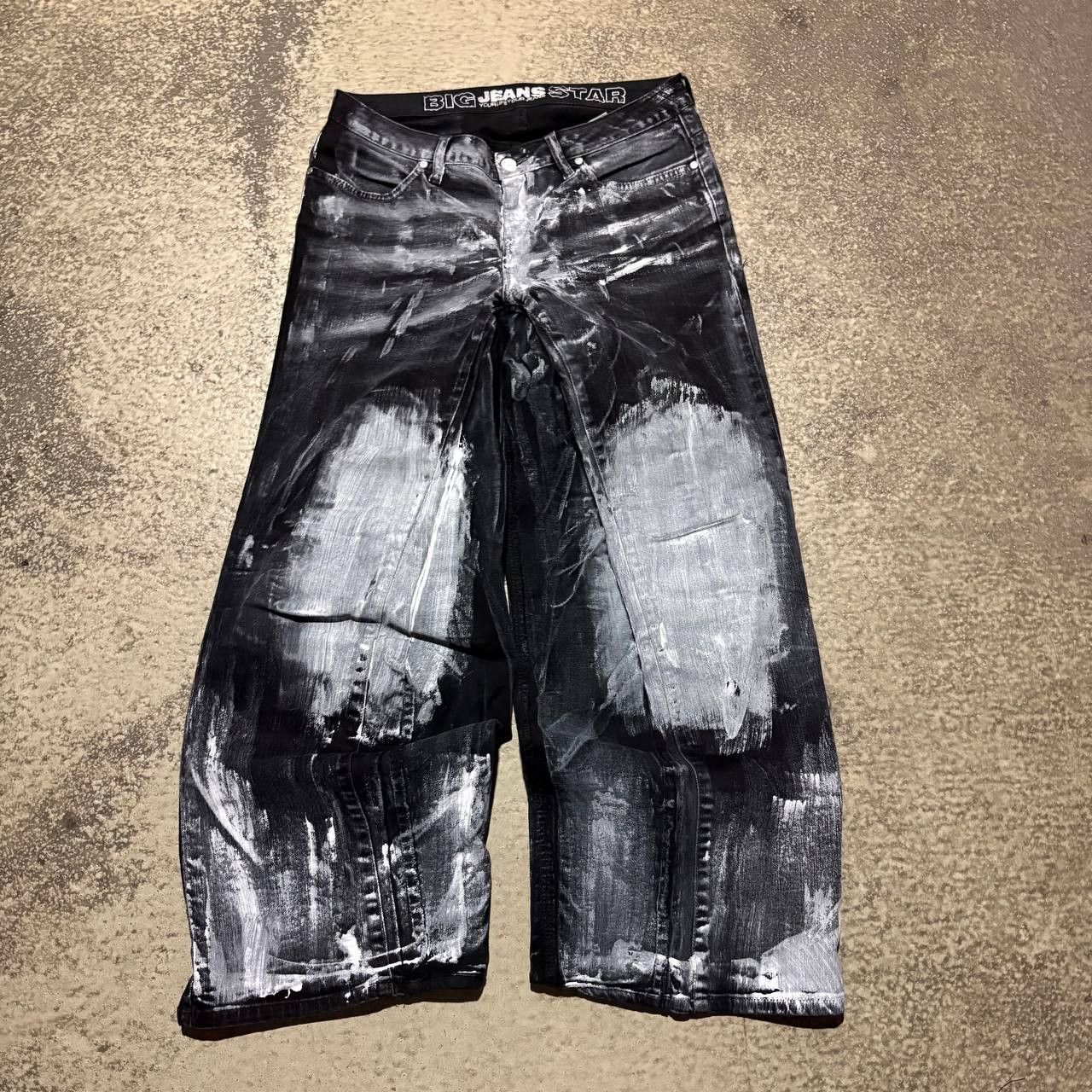 Japanese Brand Custom Black Baggy Distressed Jeans Painted Wide Leg Size US 31 - 2 Thumbnail