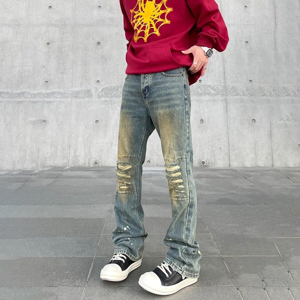Japanese Brand × Vintage Skinny Jeans Men Streetwear Autumn Y2k Ripped Denim Size US 33 - 2 Thumbnail