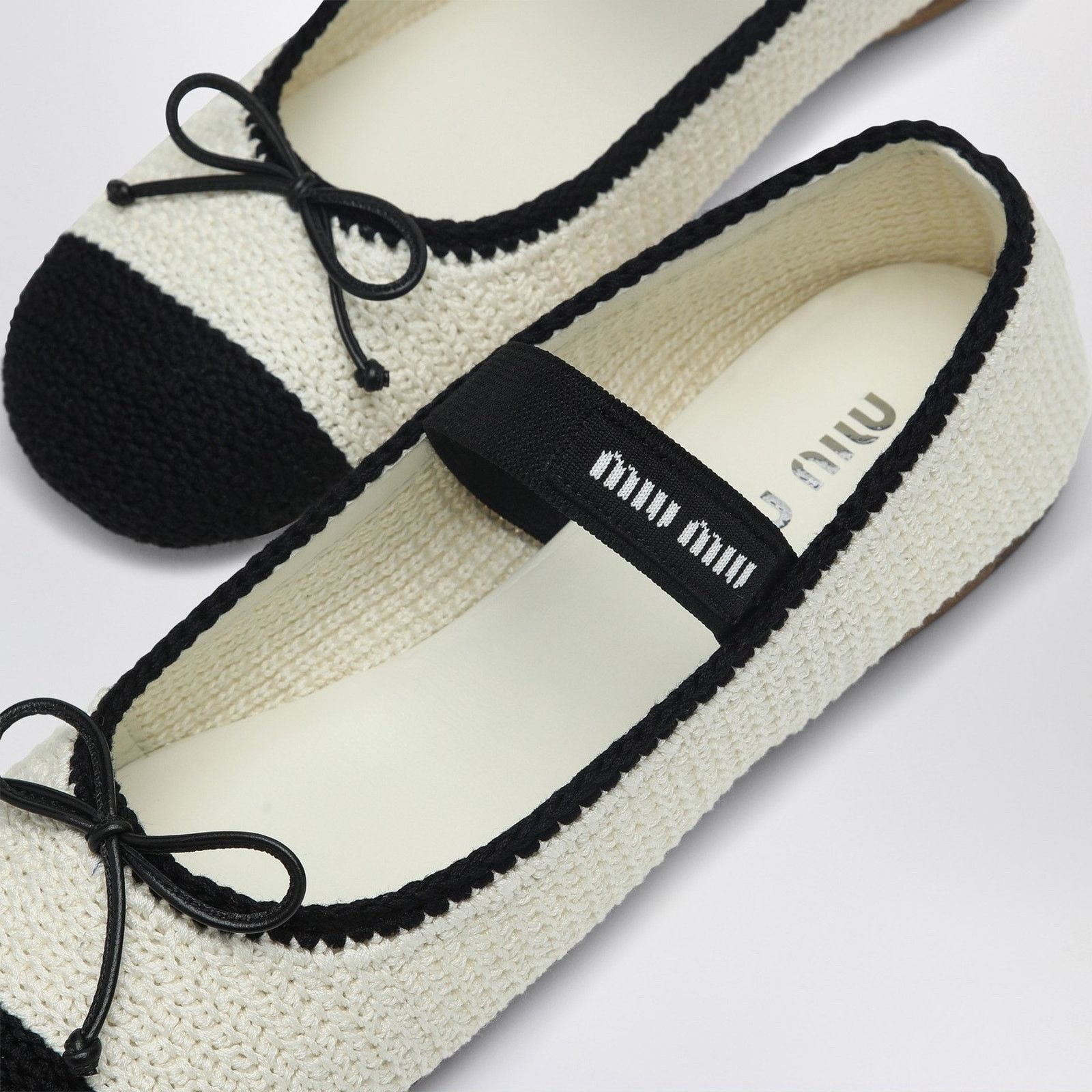 Miu Miu Miu Miu Crochet Knit Black White Bicolor Logo Strap Ballet Size US 11.5 / IT 41.5 - 9 Thumbnail
