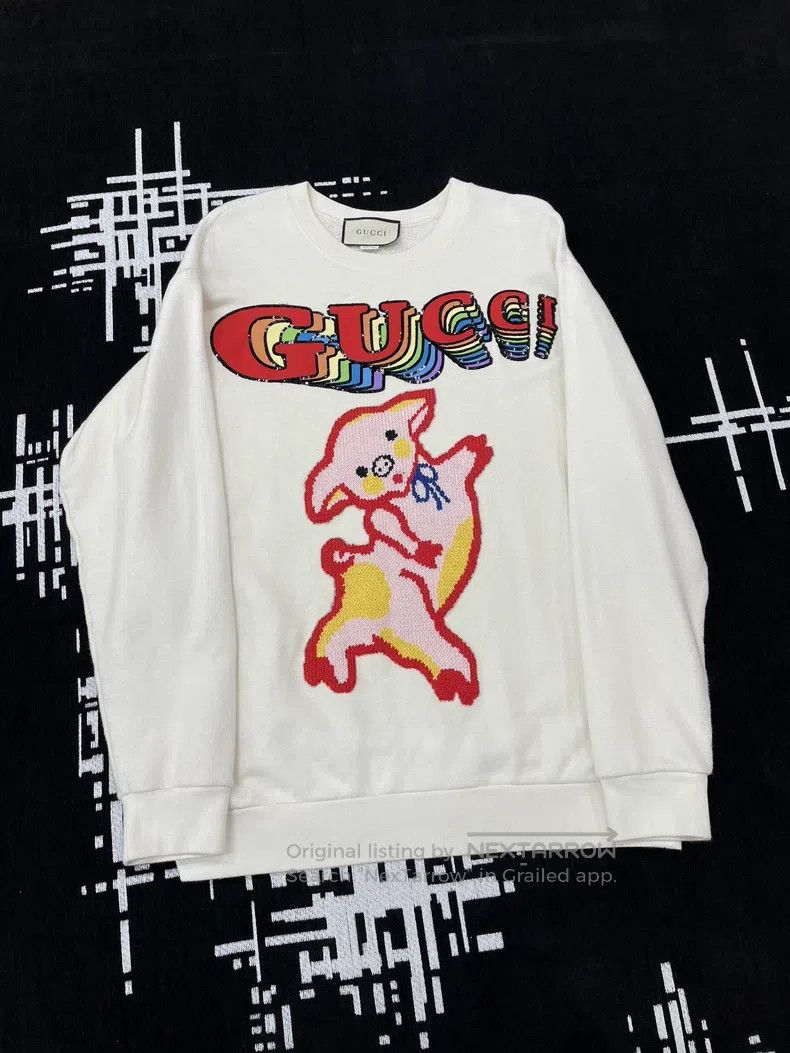 Gucci Gucci White dancing piglet letter logo sweatshirt Size M / US 6-8 / IT 42-44 - 1 Thumbnail