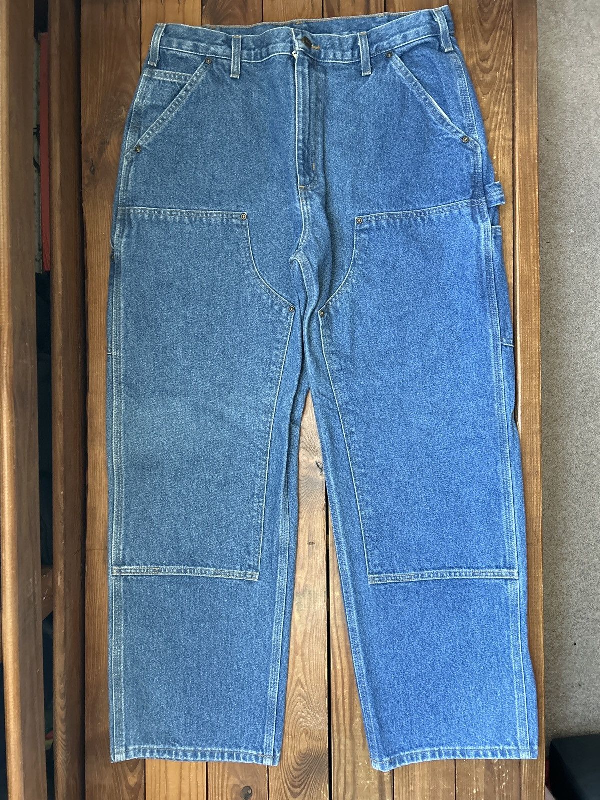 Carhartt × Vintage Vintage Carhartt Blue Denim Double Knee Carpenter Jeans Size US 34 / EU 50 - 1 Thumbnail