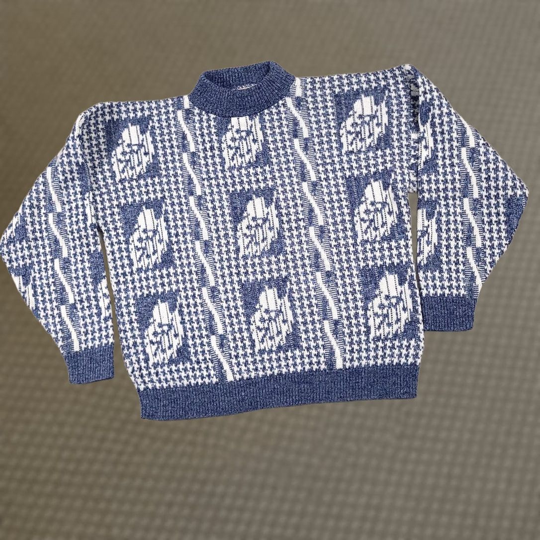 Vintage VINTAGE American Pride Sweater Women's L Blue White Leaf Knit Mock Neck 90s Pullover USA Size L / US 10 / IT 46 - 1 Thumbnail